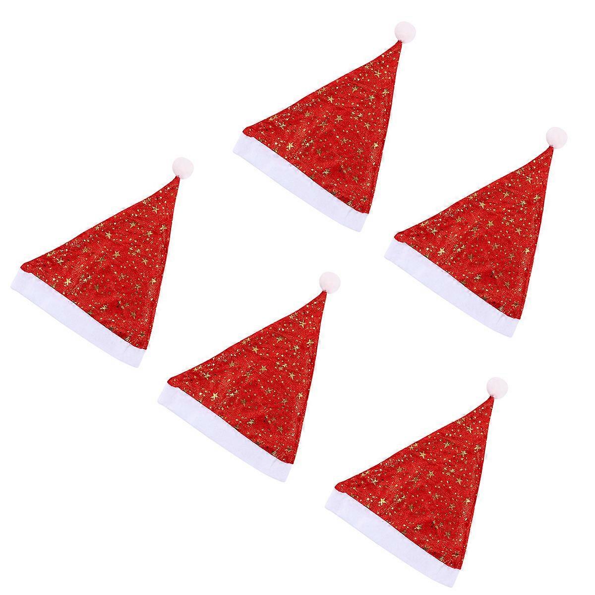 Costume Party Hat Christmas Star Printed Santa Caps Festive Design Red 38x28x0.2cm 5Pcs