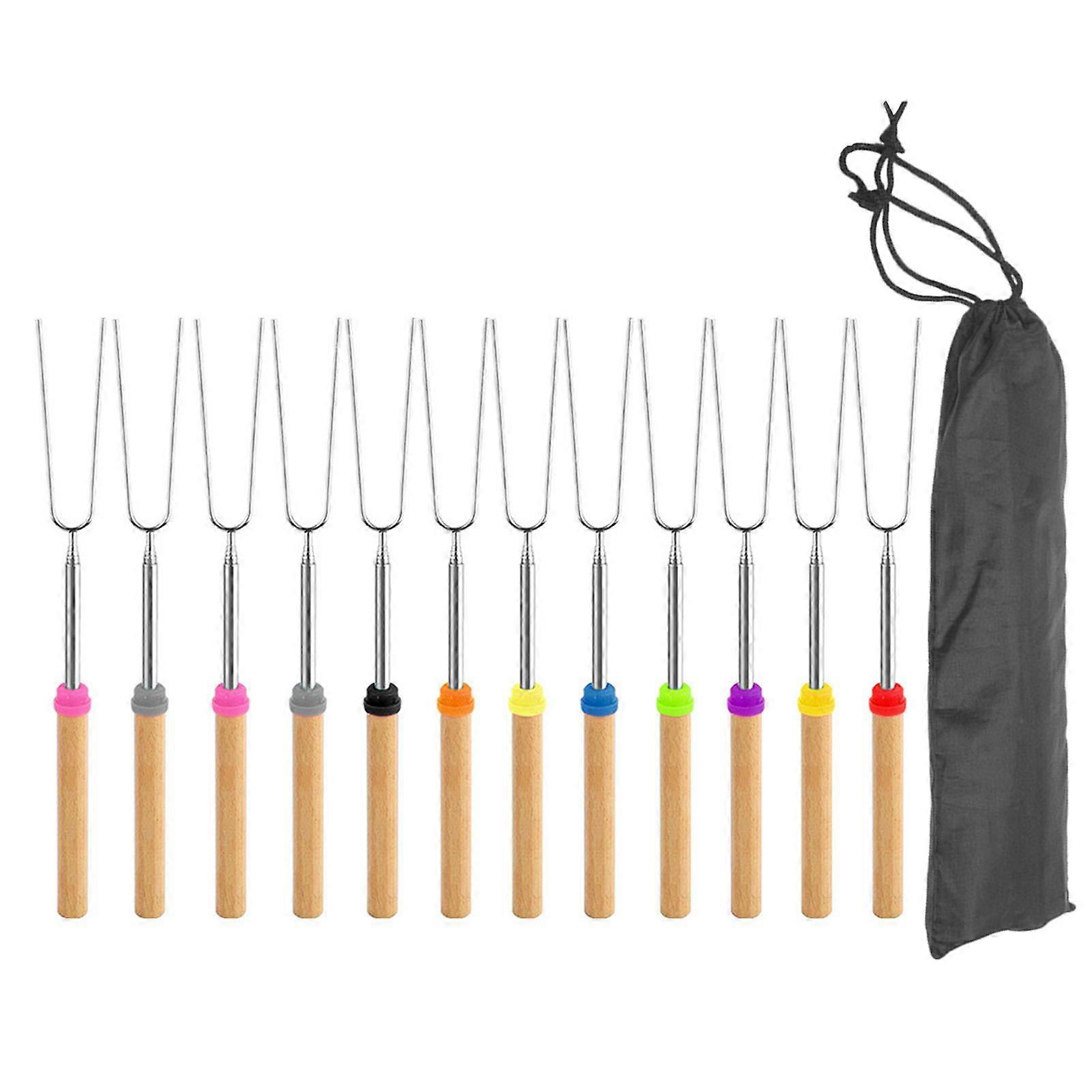 5/8/10/12Pcs Telescoping Smores Sticks 32" Long Handle Hot Dog Skewers Fork Marshmallow Roasters