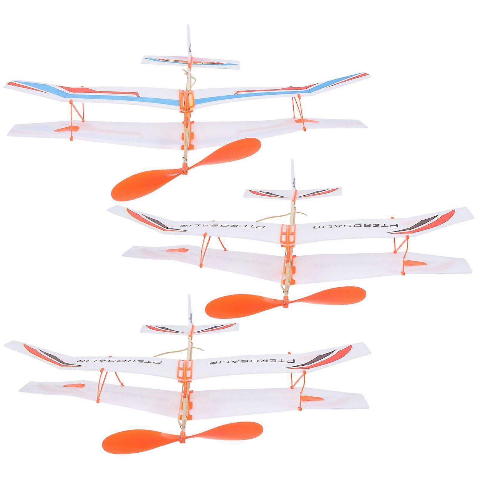 3pcs Interesting Simple Plane Model Rubber Band Powered Aircraft Toy Glider Plaything for Kids