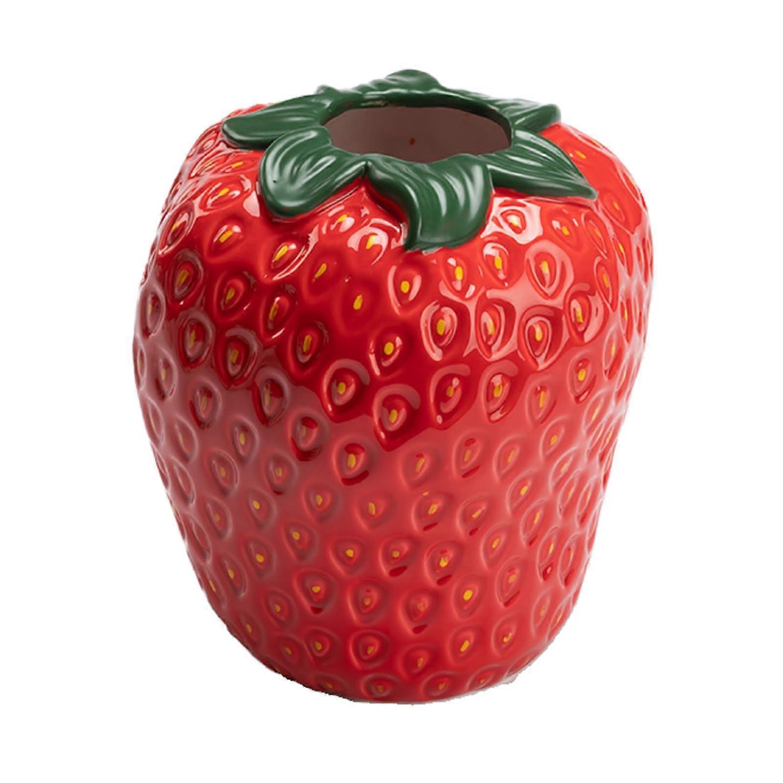 Strawberry Ceramic Vase for Flowers, Large Decorative Strawberry Planter, Home Decor Flower Pot, Living Room Accent