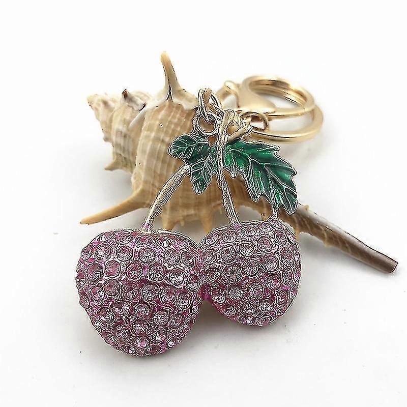 Cherry-Shaped Rhinestone Keychain for Bags and Car Keys, Perfect Birthday Gift for Kids and Ladies, Pink