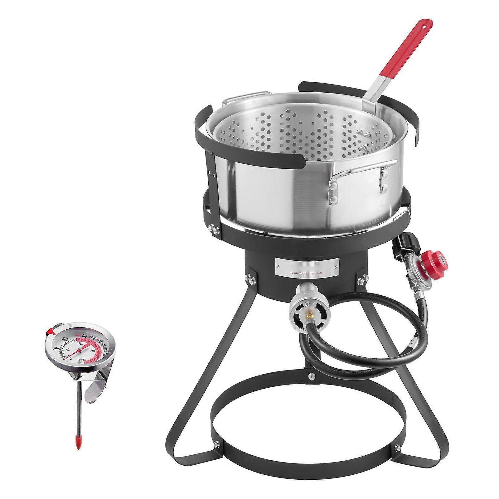 10 Qt Fish and Wing Fryer, Aluminum Propane Fish Fryer Kit με θερμόμετρο, καλάθι φίλτρου και καυστήρες προπανίου 54,000 BTU
