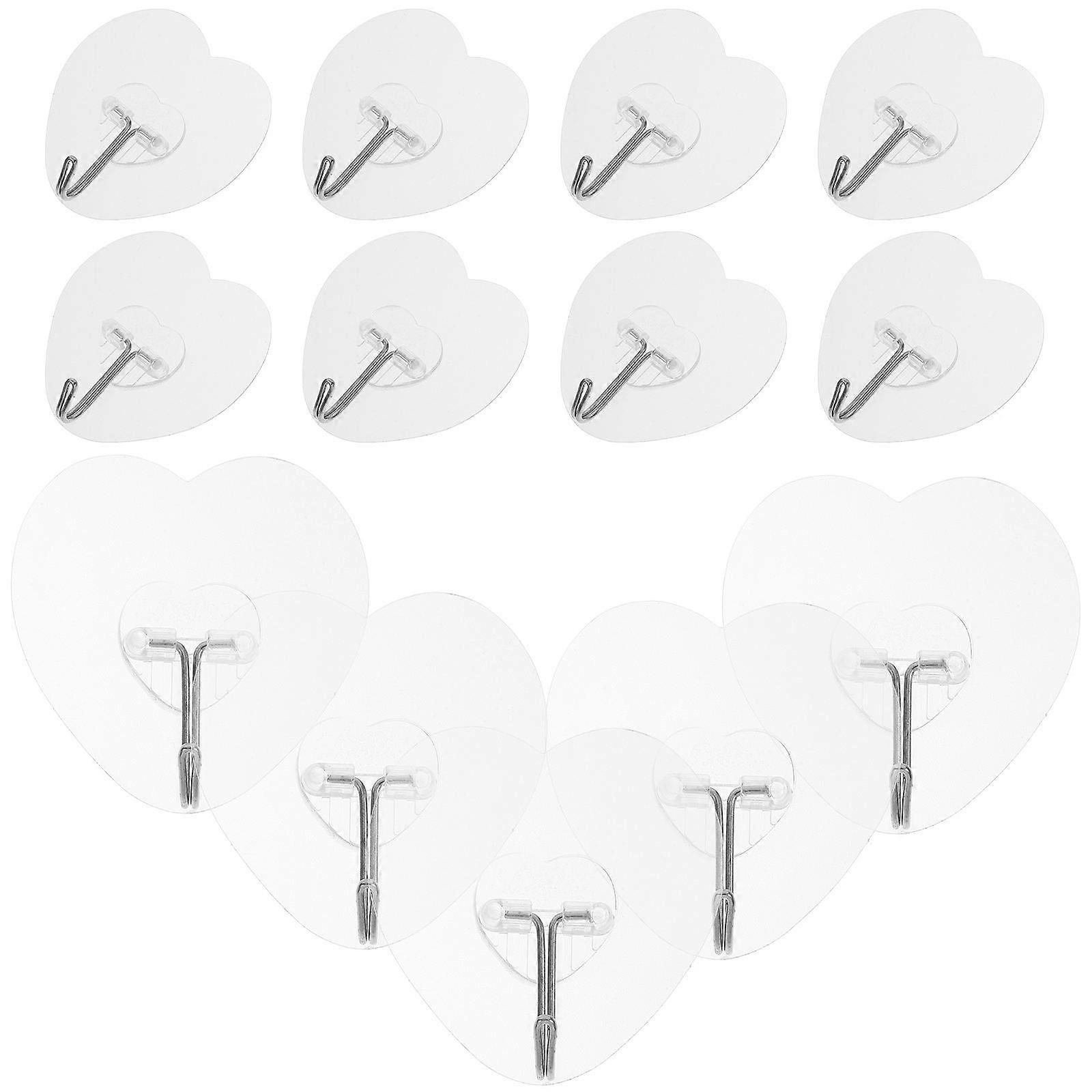 20pcs Transparent Heart Shaped Adhesive Hooks for Home Use Strong Load Bearing No Trace Installation