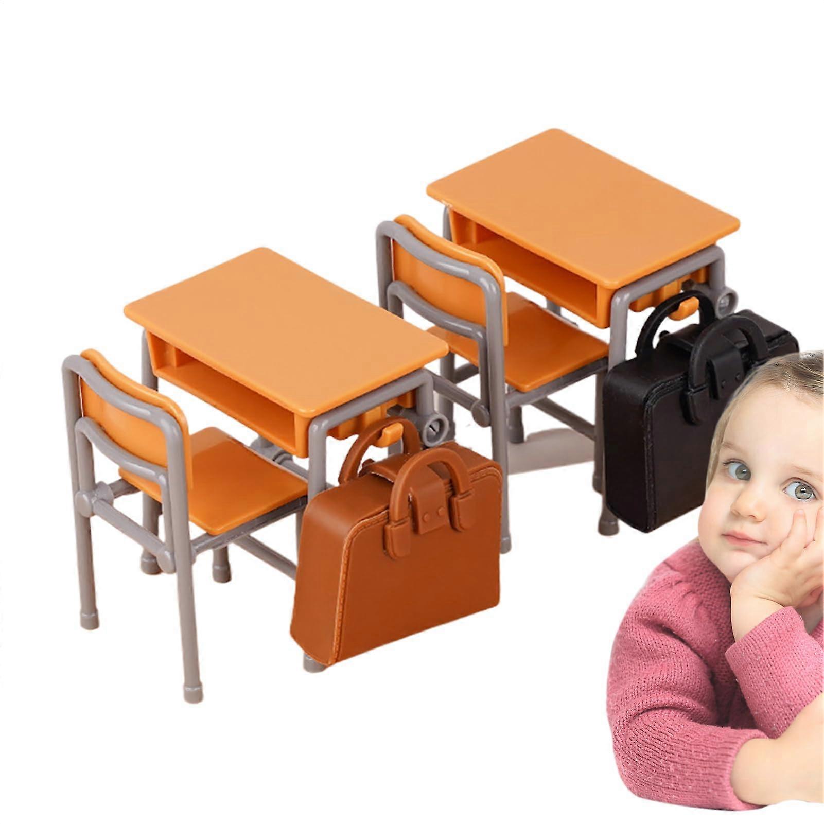 Miniature article for home Miniature table and chairs for home, decoration, miniature classroom with desk and school bag for symbolic play