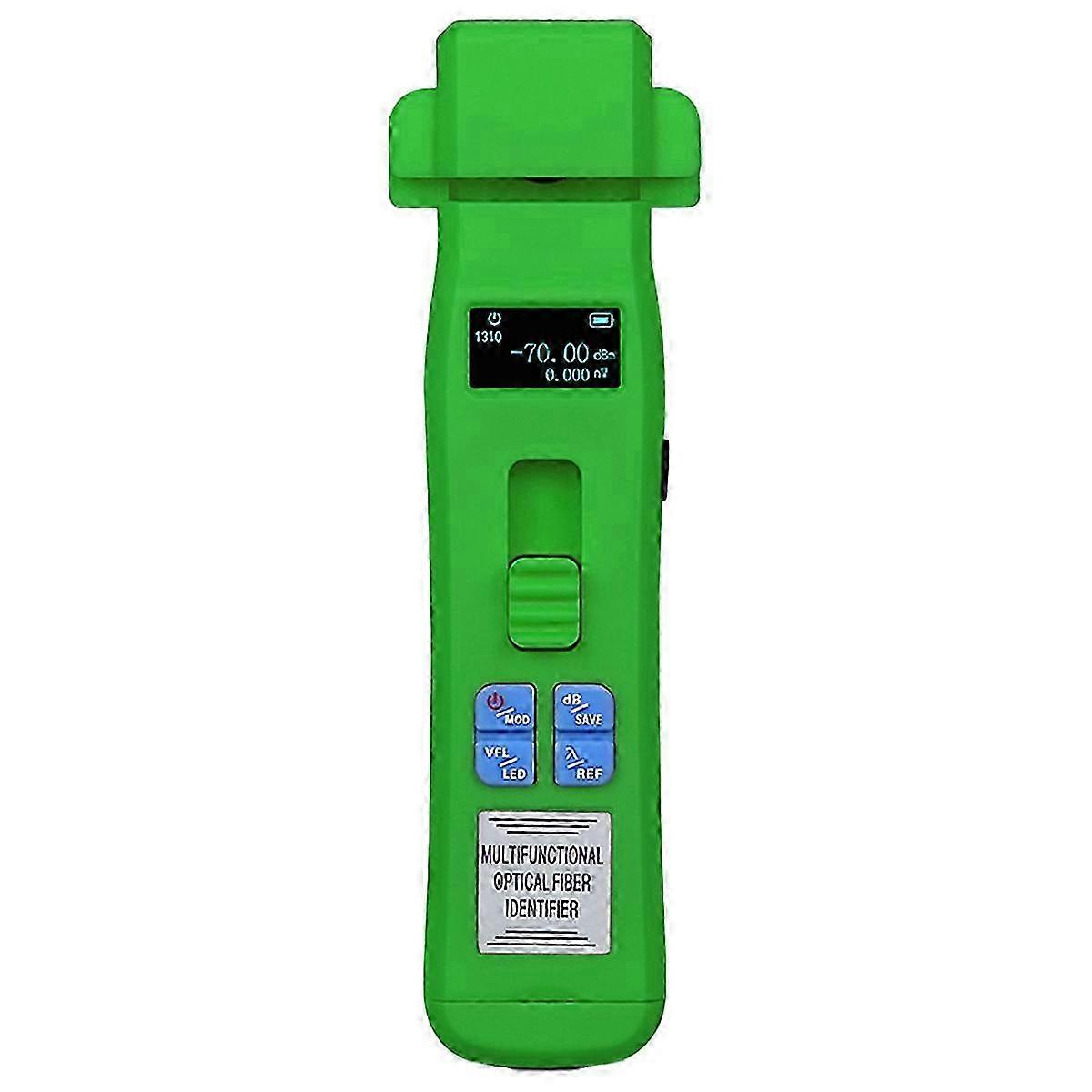 Green -C607 Rechargeable Optical Fiber Identifier with OPM, VFL, and LED Light for FTTH Testing Tool