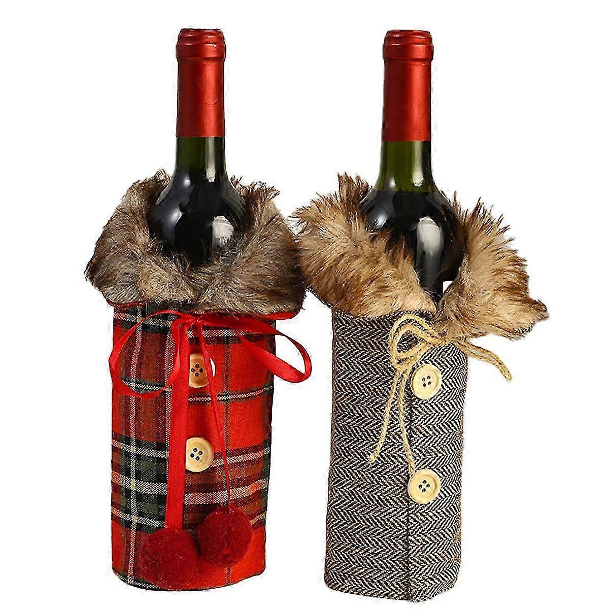 2 Pack Christmas Wine Bottle Bags with Tree and Snowflake Designs