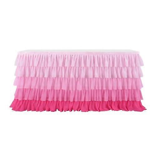 Table Skirt, Multi-Layered Ruffles for Cake Tables, Ombre Rainbow Colors, 60x180cm Rose for Beach Parties and Birthdays