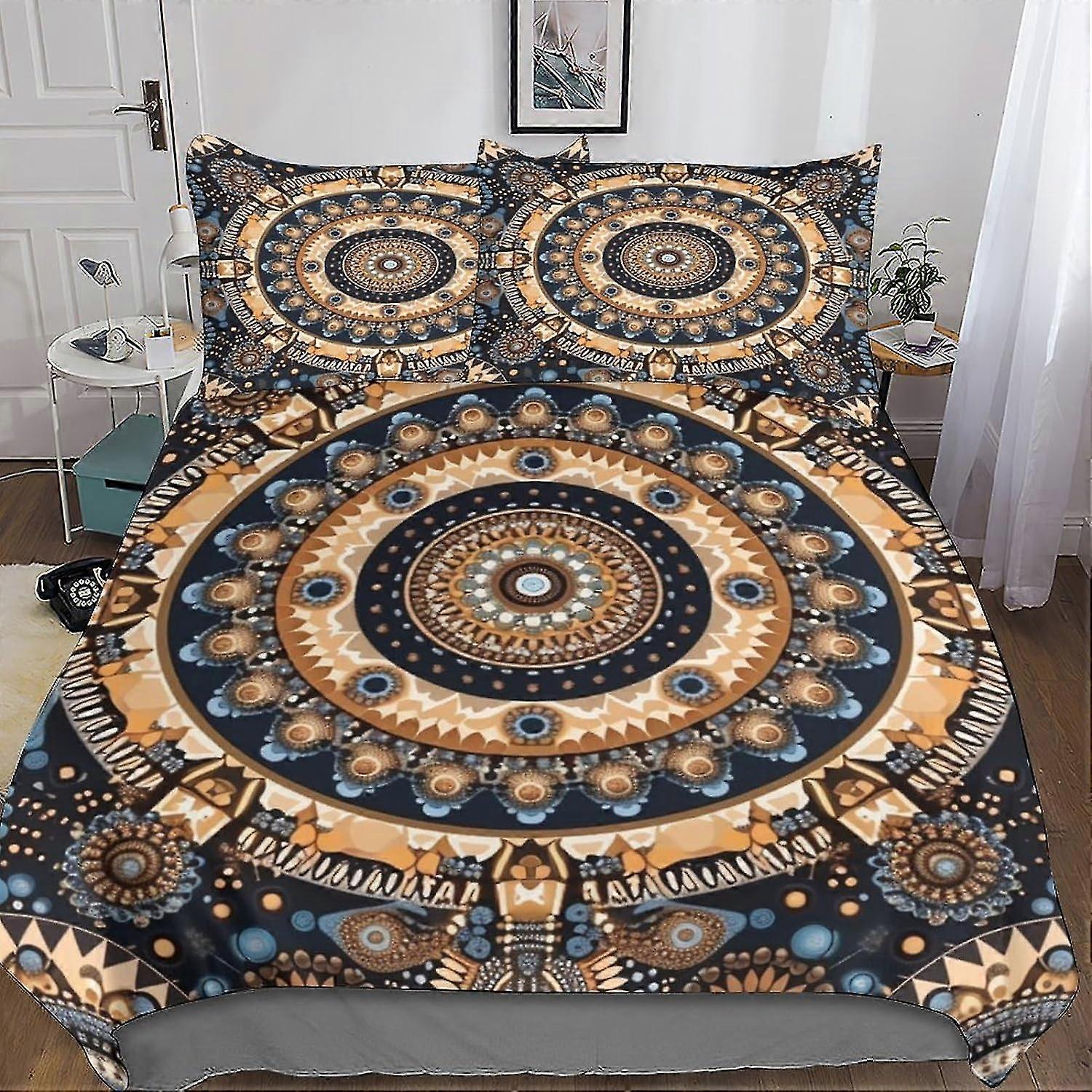 Exotic Boho 3D Printed Quilt Cover 3-piece Bedding Set with Microfiber and Hidden Zipper Closure for Certain Brand Pillowcases