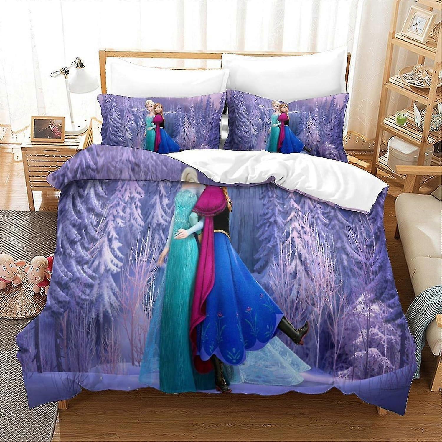 Double Size Bedding Set with Frozen Print Duvet Cover, Super Soft Hypoallergenic Microfiber Quilt Cover and Pillowcase