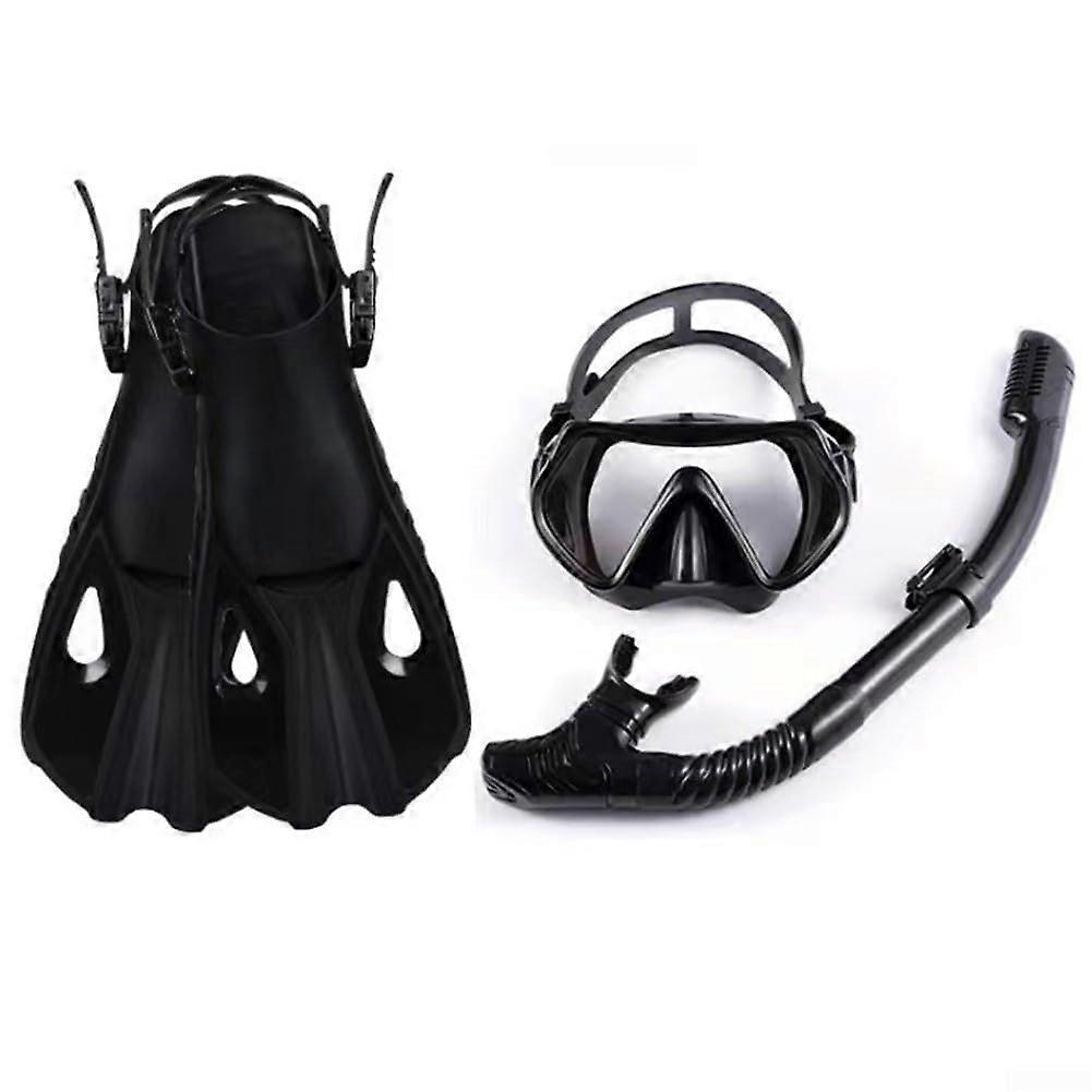 Adult Snorkel Set with Fins - Dry Snorkel and Adjustable Fins, Snorkel Mask for Scuba Diving, Size S/M, Black