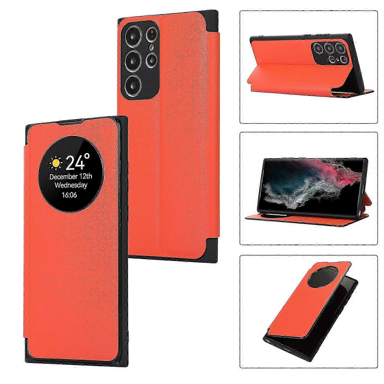 Case for Samsung Galaxy S24, Smart Sleep/Wake Up Function View Window Premium Leather Flip Cover with Card Slot, Kickstand Wireless Charging