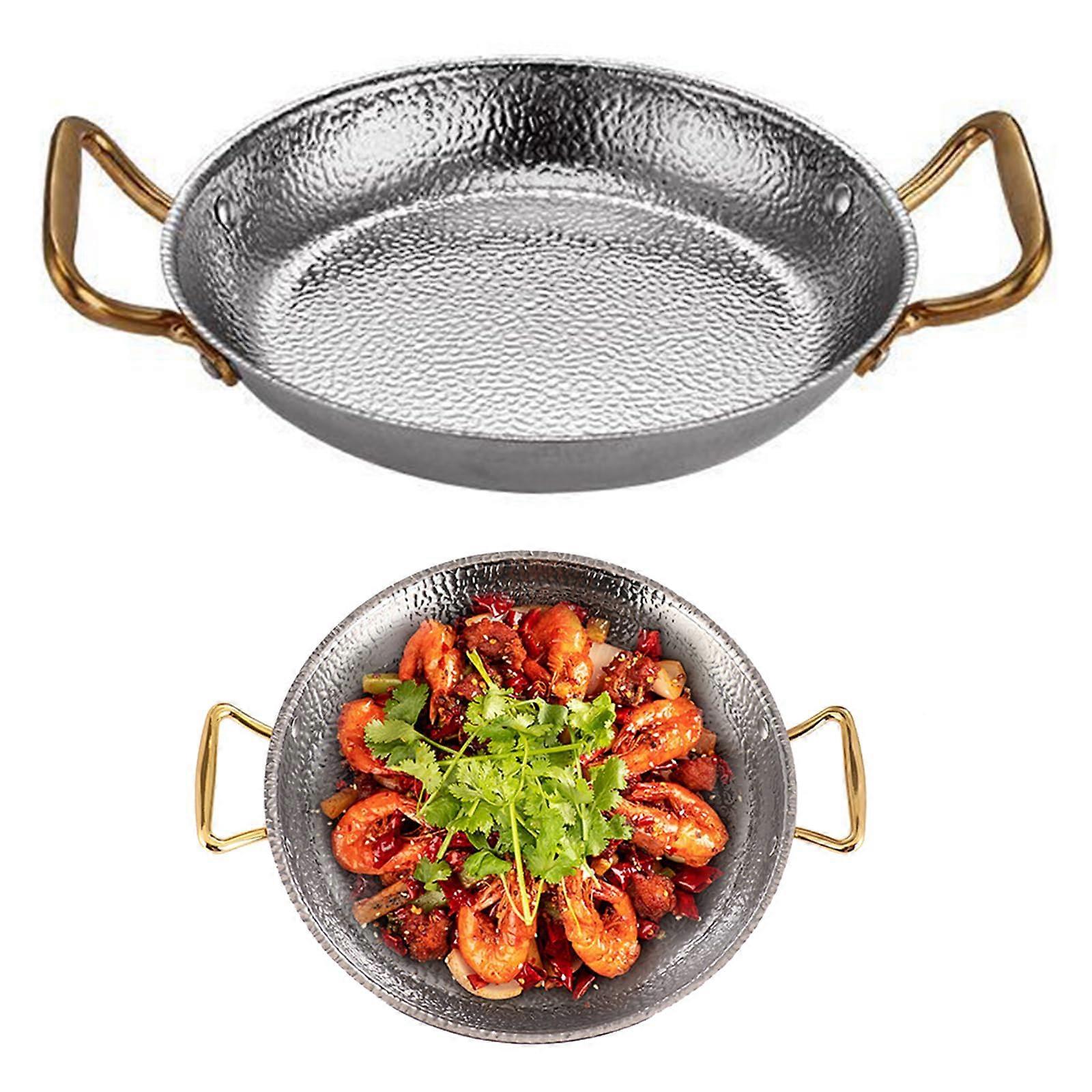 Spanish paella pan with doubleriveted handles – Spanish stainless steel cookware for paella and rice recipes – uncoated, nonstick frying pans.