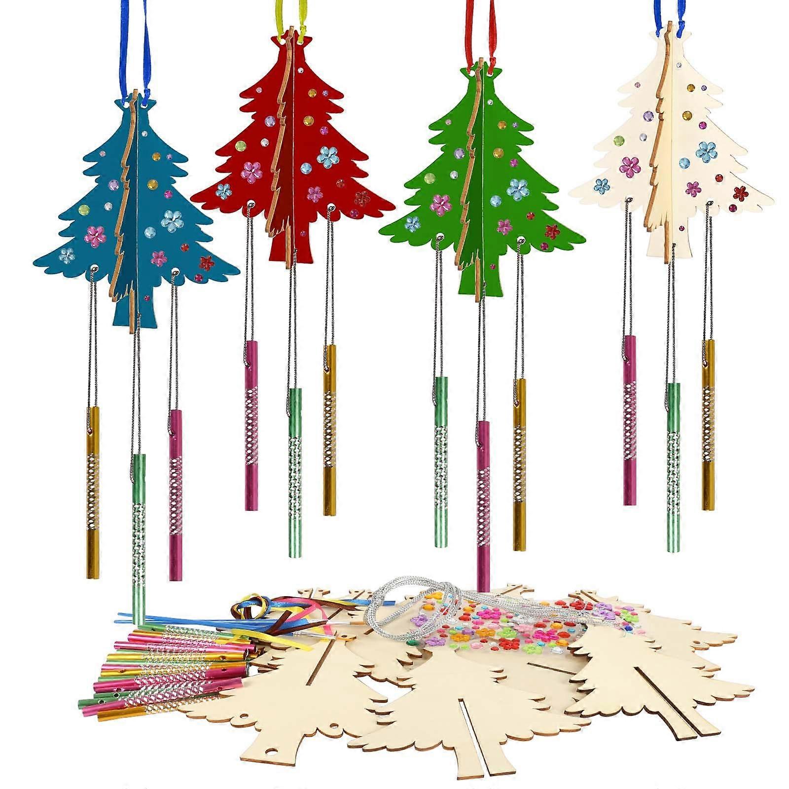 3D Christmas Tree Wind Chime Craft Set, Christmas Crafts for Children, Wooden Decoration DIY Activity
