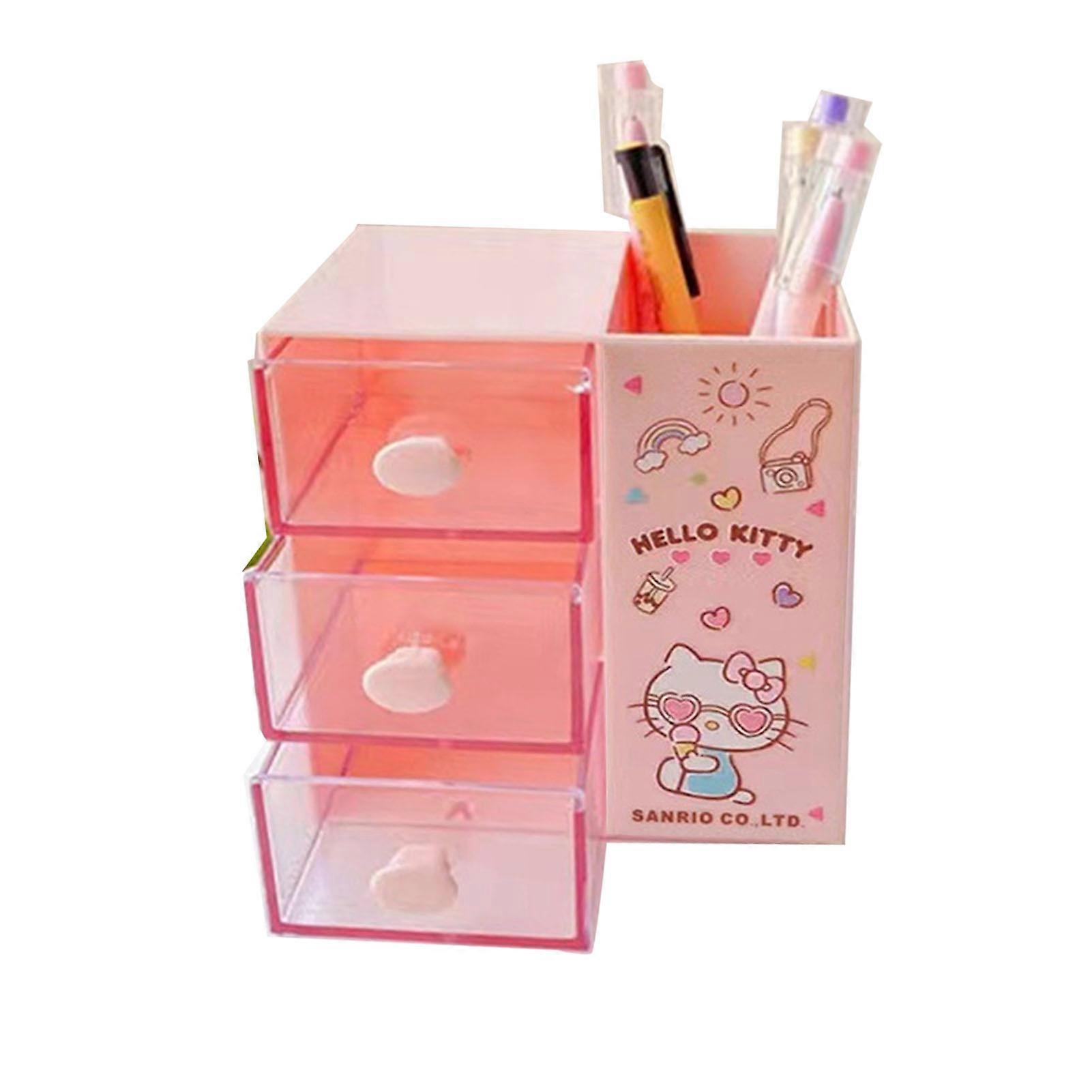 Desk Storage Box Cute Style Built in Drawer Compartment Design Plastic Makeup Storage Box for Home Pink
