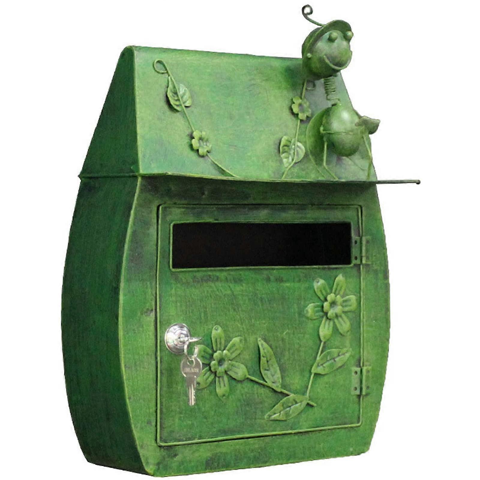 Lockable retro wallmounted mailboxes, vintage iron wallmounted mailbox in a country house style, lockable, 30 × 16 × 40 cm, green