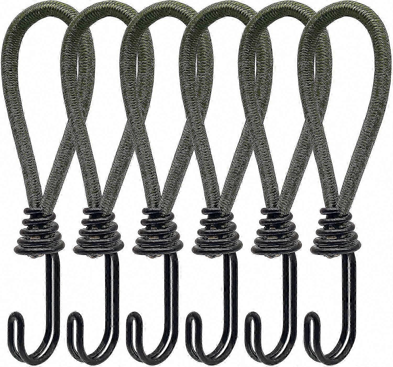 6pcs Rubber Bungee Cord with Spiral Hooks for Tents, Tarps, PVC Banners, Pavilions, Trampolines, Shade Sails