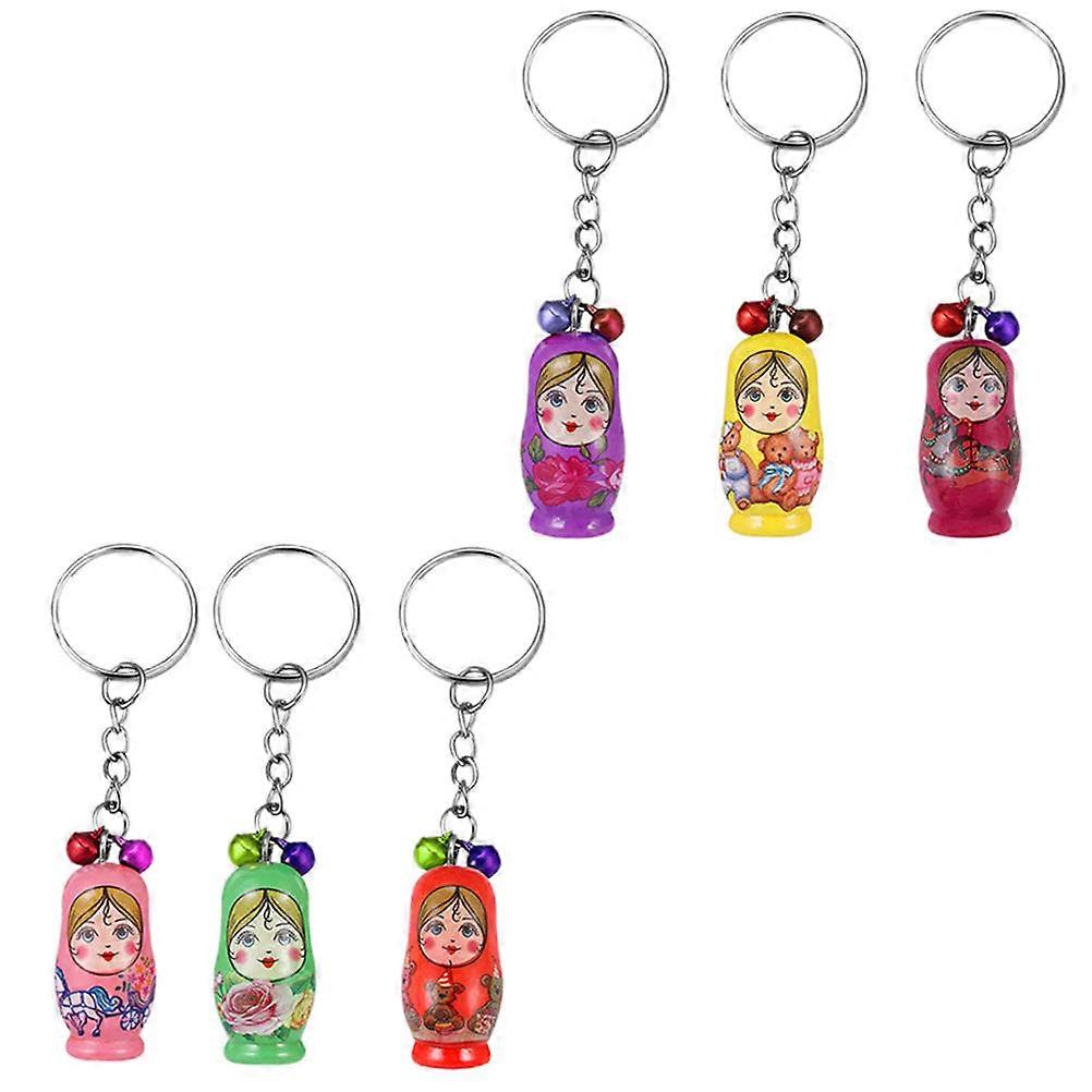 Russian Stacking Dolls Keyring Key Holder Traditional Style 6Pcs Assorted Color 3.4X1.7CM Key Decoration