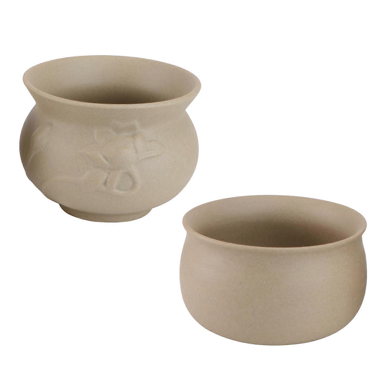 Hand-Painted Ceramics Fresh Flowerpot Khaki Simple Design Storage Container 2Pack