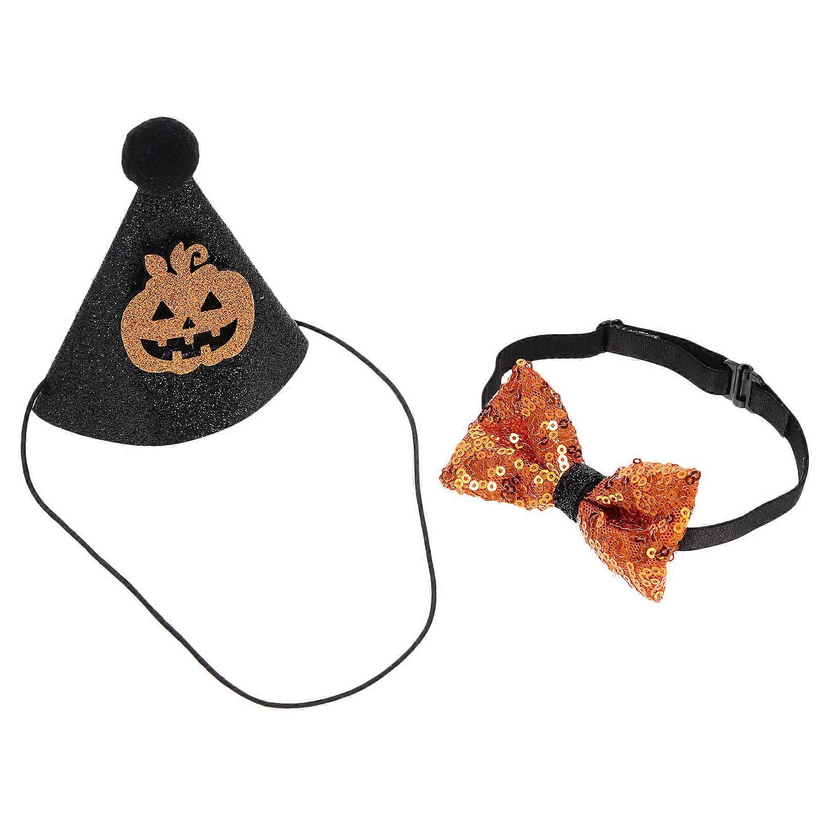 Halloween Dog Hat And Bowtie Set Adjustable Collar Comfortable Pet Photography Prop 1Set