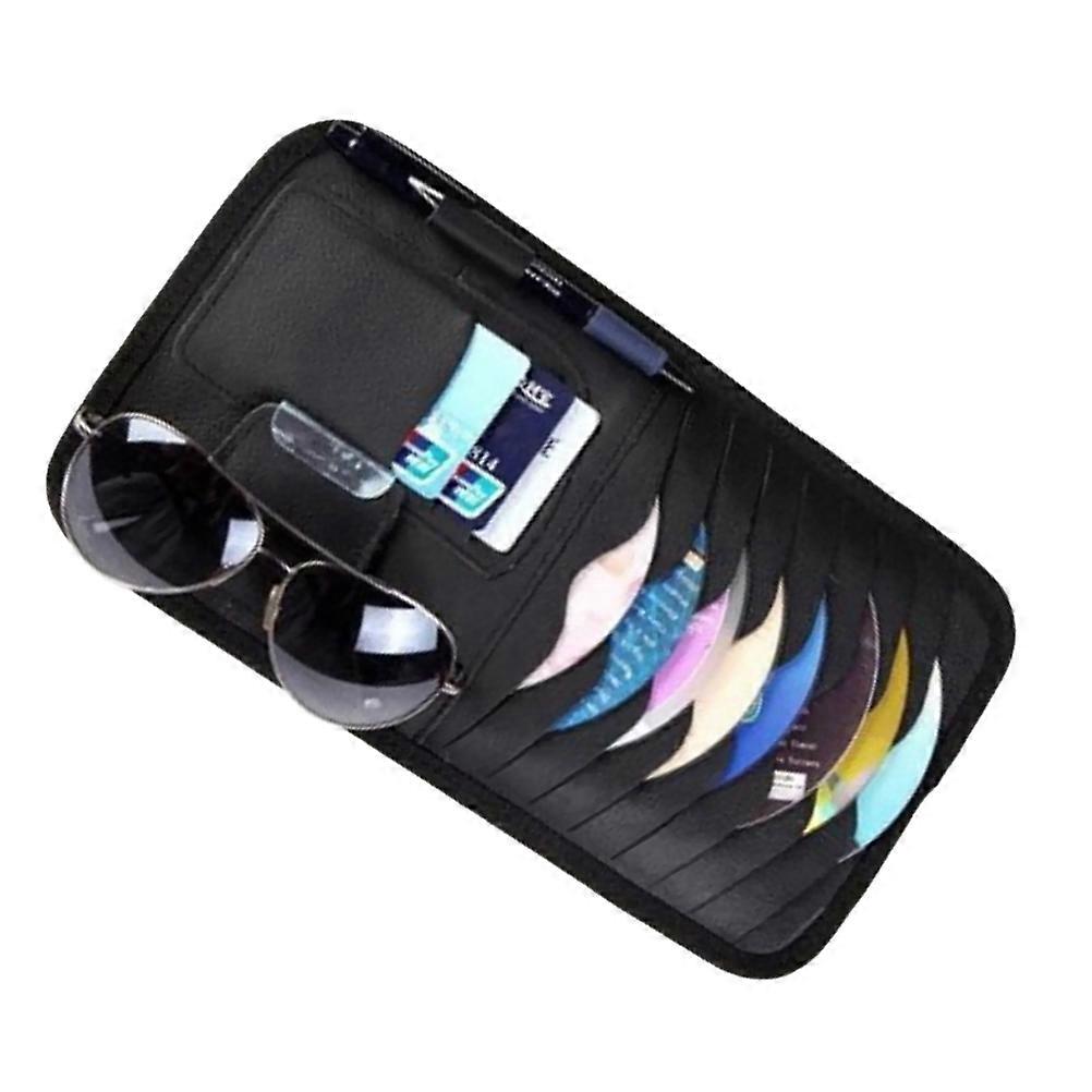 Cd Holder Visor Sunglasses Organizer Multipurpose Sunshade Bracket Pu Leather 1Set