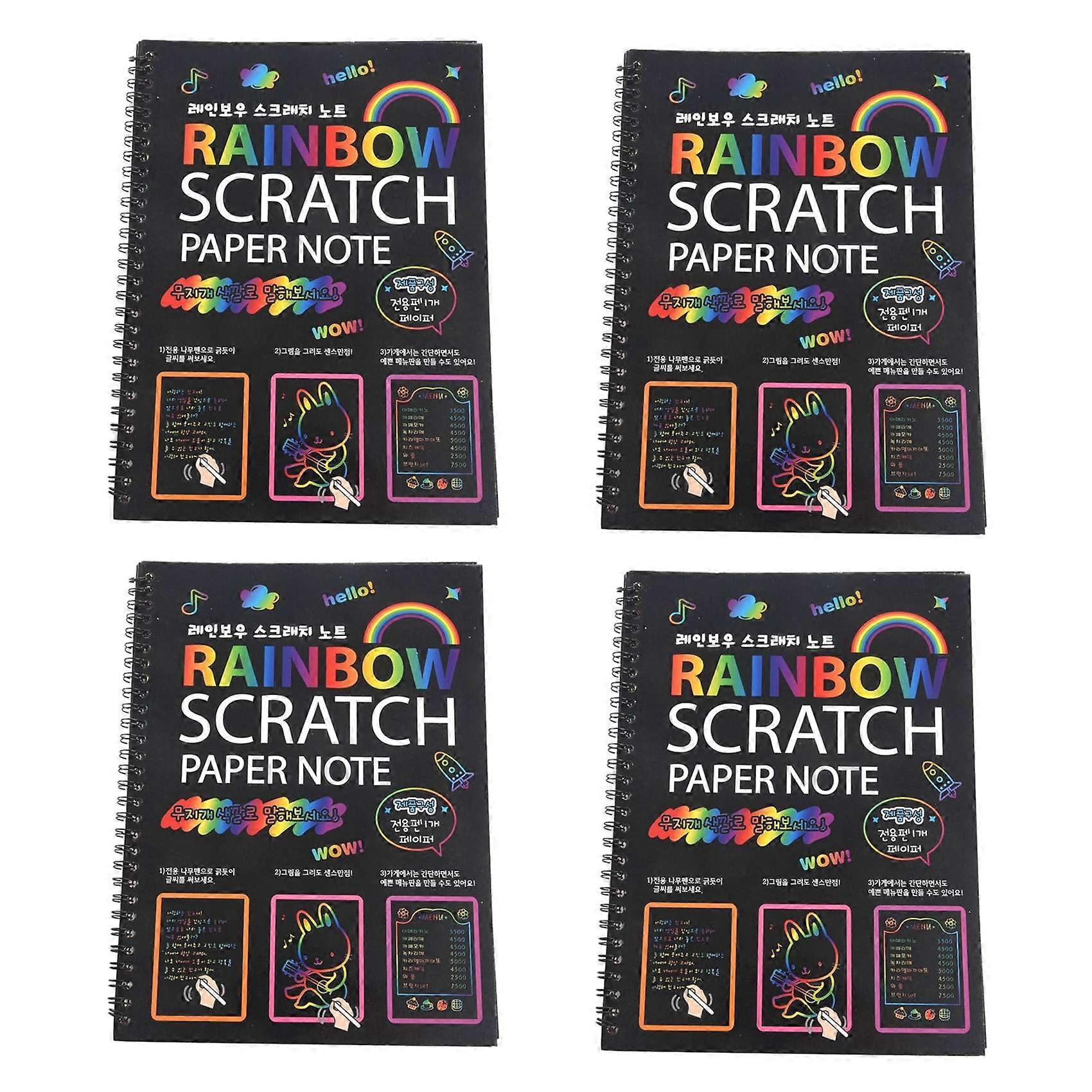 4Pcs 19X26cm Large Magic Color Rainbow Scratch Paper Note Book Black DIY Drawing Toys Scraping Paint