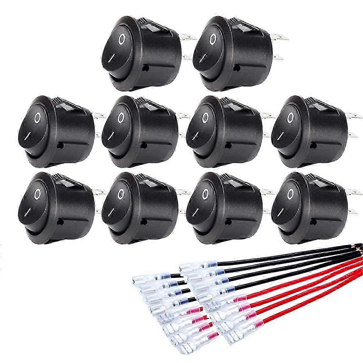 10pc ON/OFF Round Rocker Switch MINI Toggle Switch 2 Pin SPST Push Button Switch with Wires for Auto
