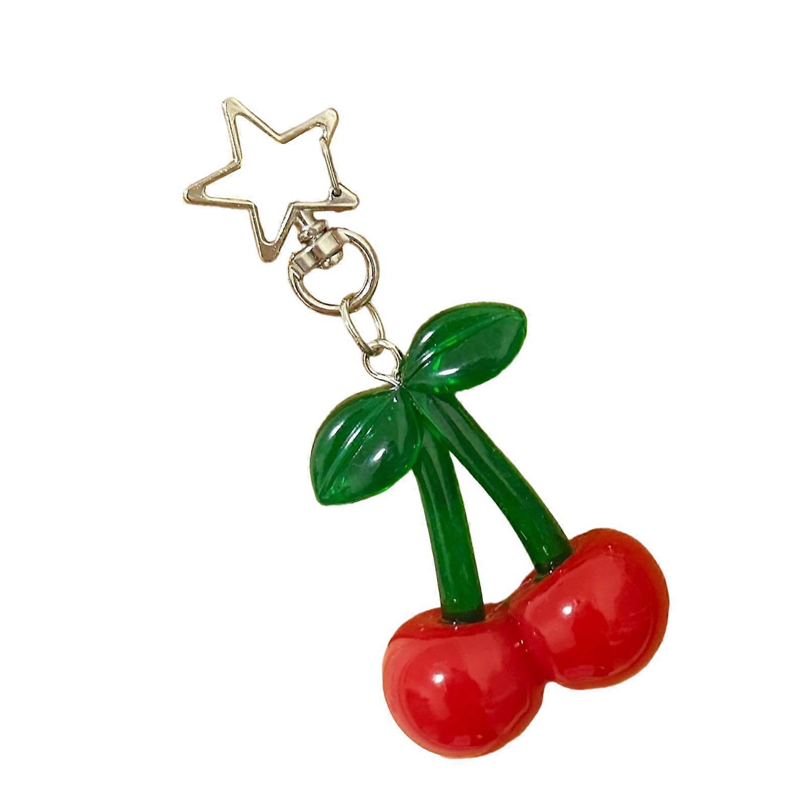 Bright Red Cherry Keychain Charm Lightweight Portable Key Ring Holder Charm for Backpacks Purses Travel Essential Multicolor