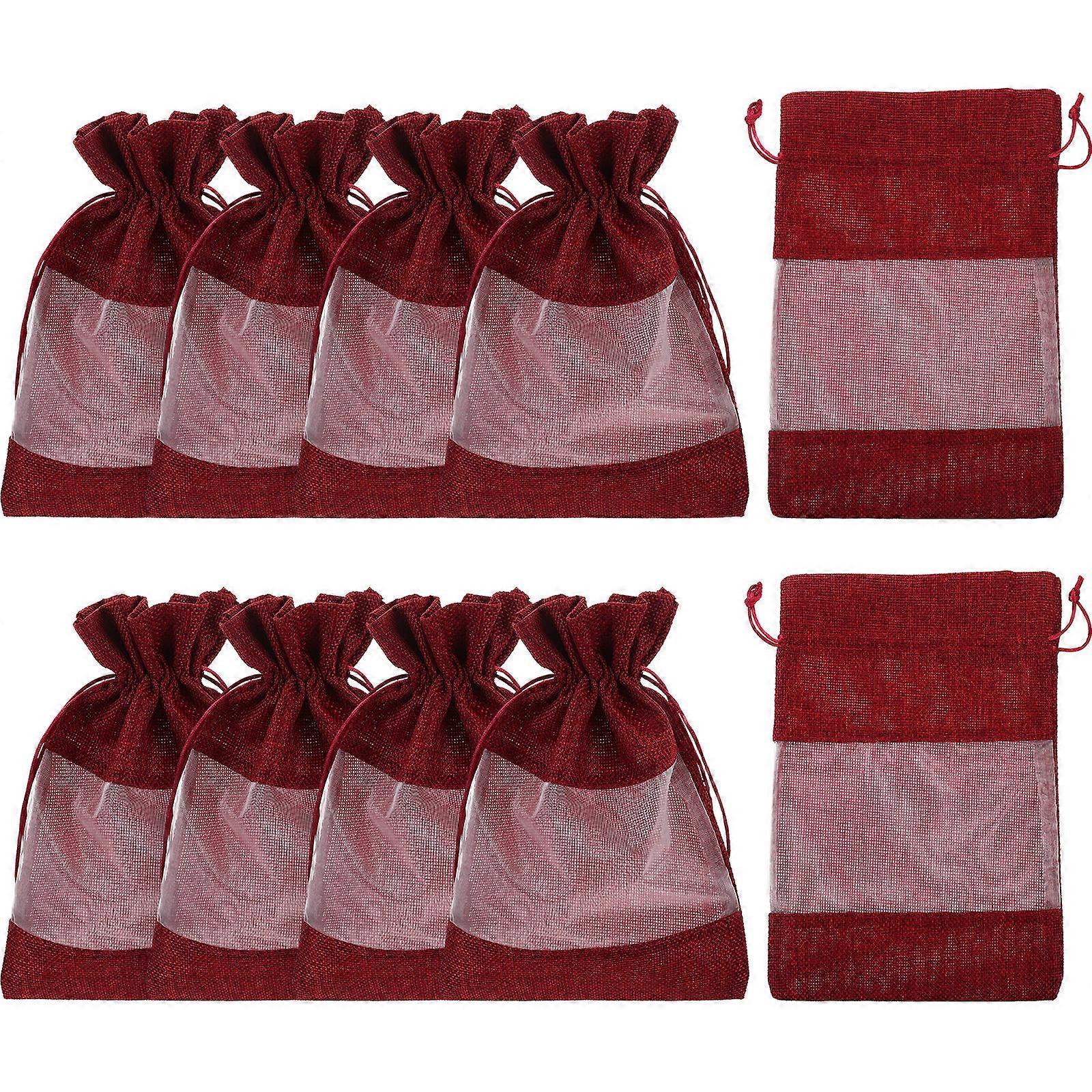 Dark Red Burlap Drawstring Bags for Storage Use Perfect as Gift Bags for Wedding Party Favor