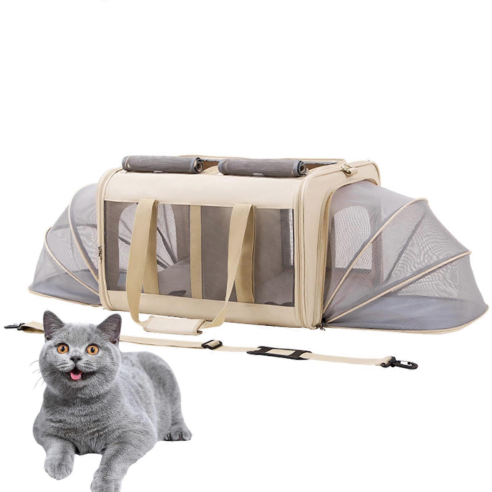Beige Extension, Large Cat Carrier for 2 Cats and Small Dogs Up to 17.5KG with Removable Cushion, Foldable Expandable Pet Travel Bag