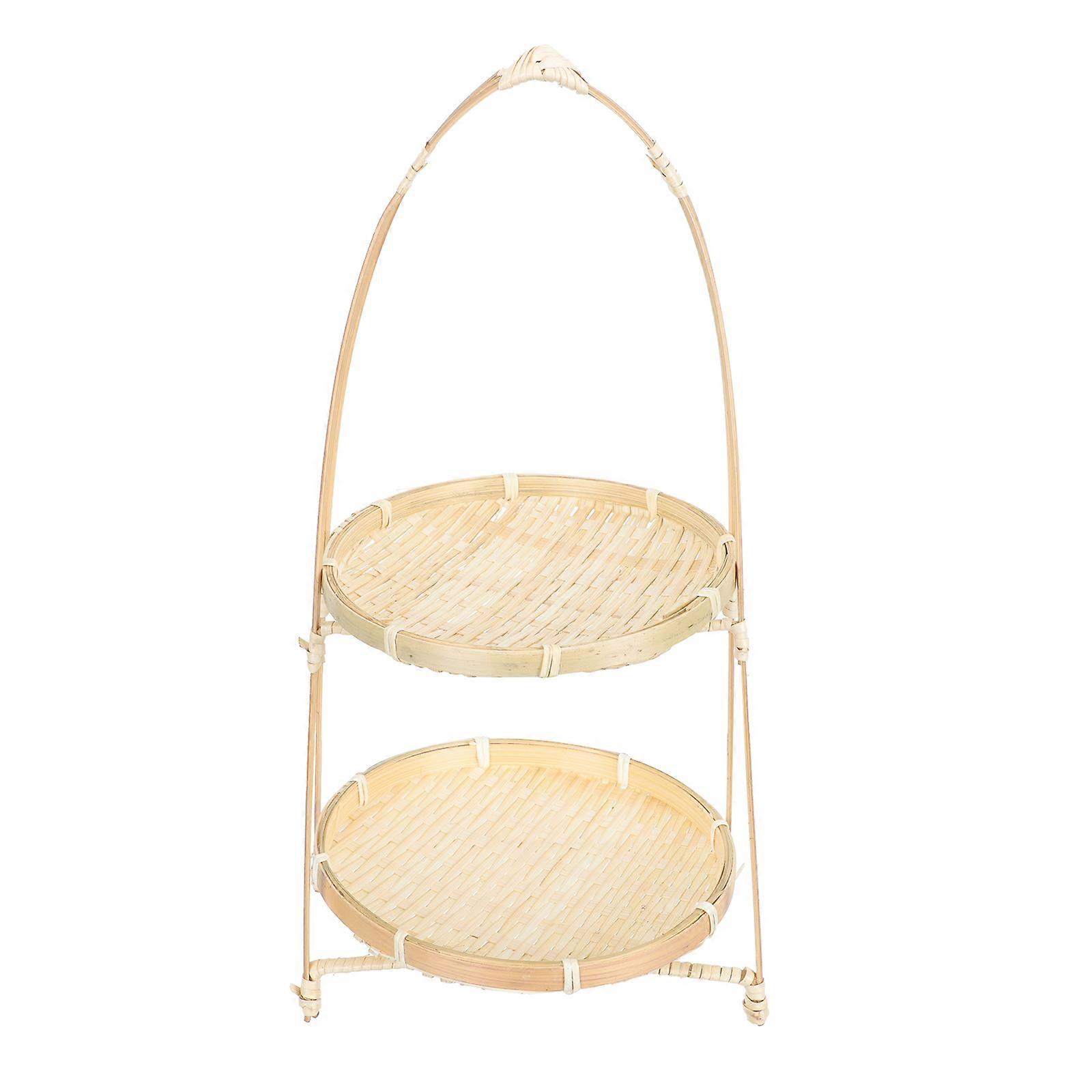 Bamboo Woven Double-Layer Fruits Basket 1Pcs Assorted Color Versatile Vegetable Basket for Storage
