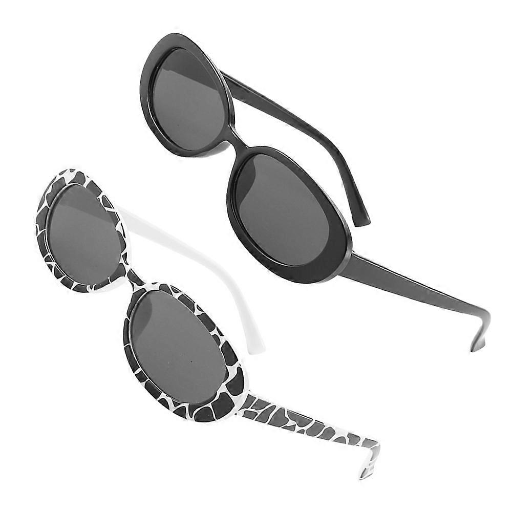 2 Pairs Women's Oval Sunglasses for Sun Protection Stylish Plastic Frames with Cow Print and Black Design for Various Face Shapes