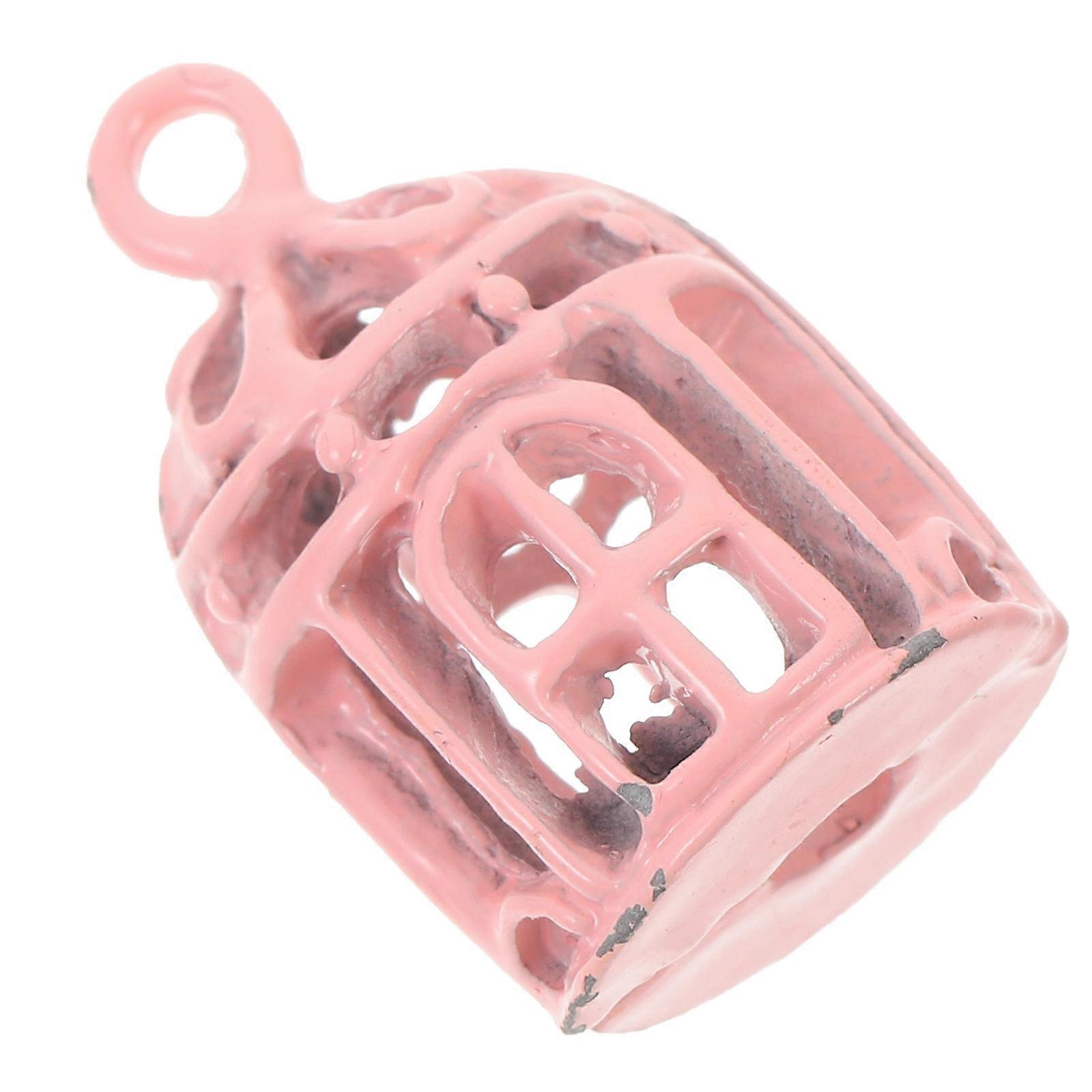Pembe Mini Kuş Kafesi Süsü Bebek Evi Dekorasyonu için Demir Malzeme ve İşçilik ile 3.5 x 2.8 x 5.5 inç
