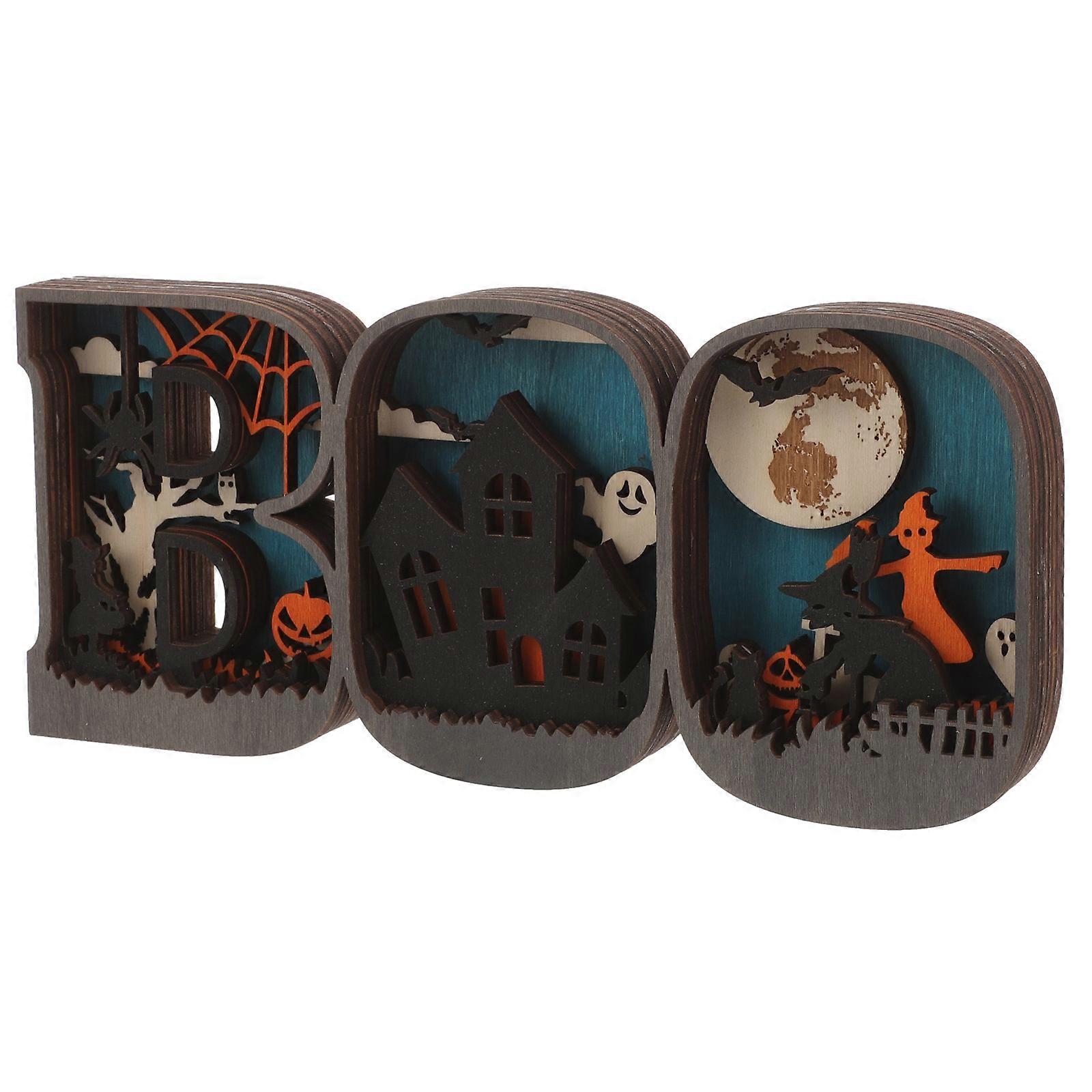 Wooden Halloween Decoration Boo Shape Table Centerpiece For Indoor Use Festive Atmosphere 1Pack