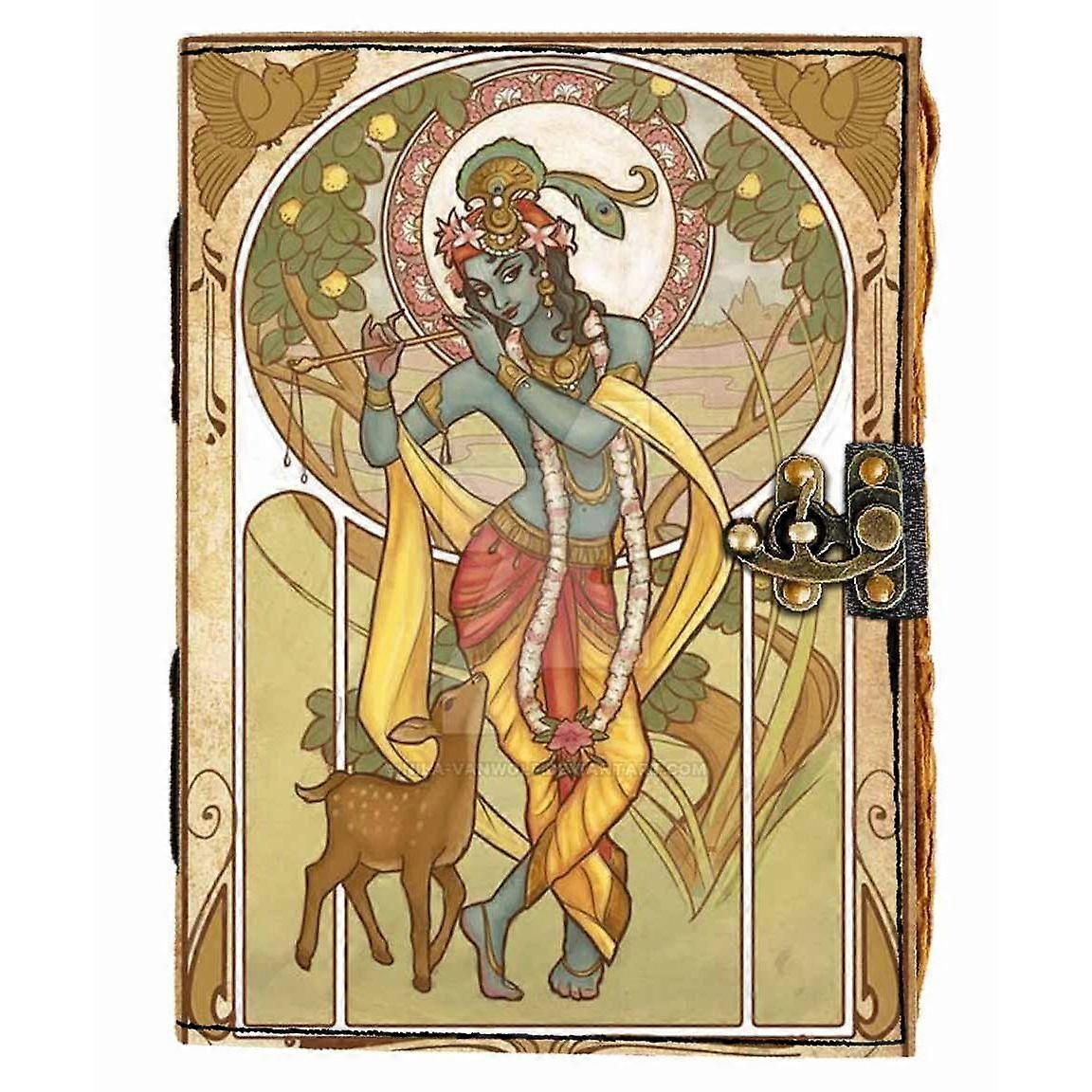 Rexine Cover Shree Krishna Printed Diary Vintage Old Pages Journal Diary for Personal and Office Use (7 x 5 Inch, Multicolor)