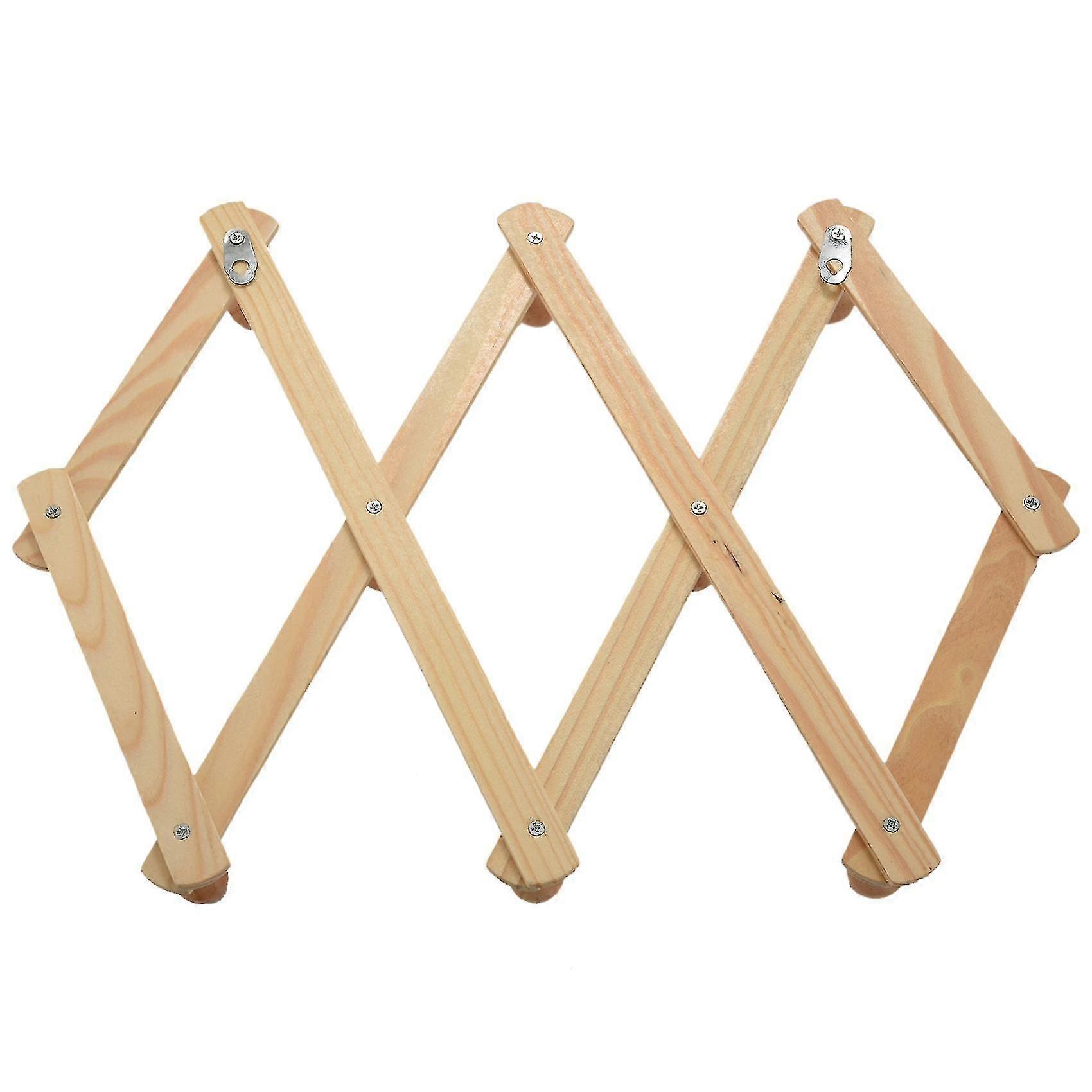 Telescopic Wooden Wall Mount Hanger Set, Two-Piece Set with 10 Hooks, Adjustable and Foldable
