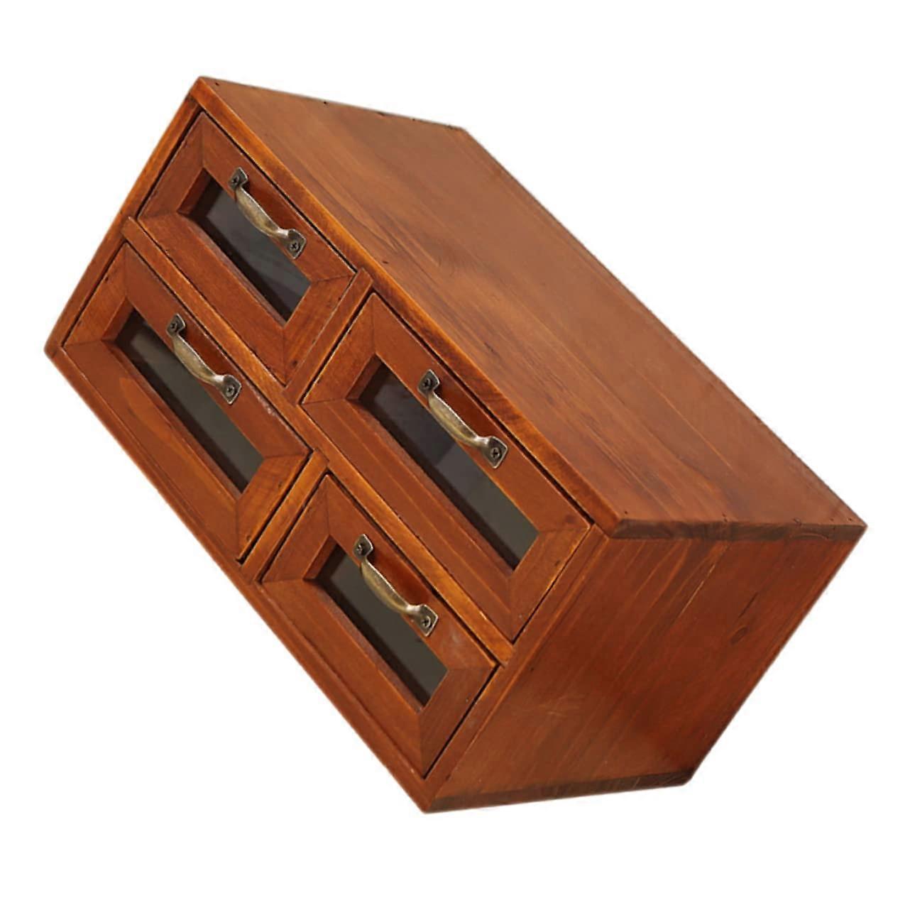 Wooden Desk Organiser with 4 Drawers, Multifunctional Storage Box for Office, Jewelry and Makeup Organizer, Rustic Style