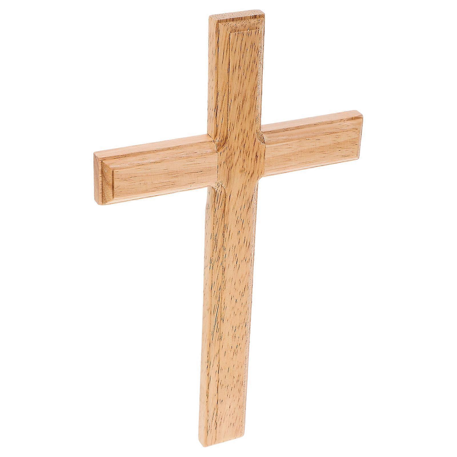 Wooden Wall Cross for Religious Decor Beige Compact Size with Round Edges and Smooth Surface 6.5