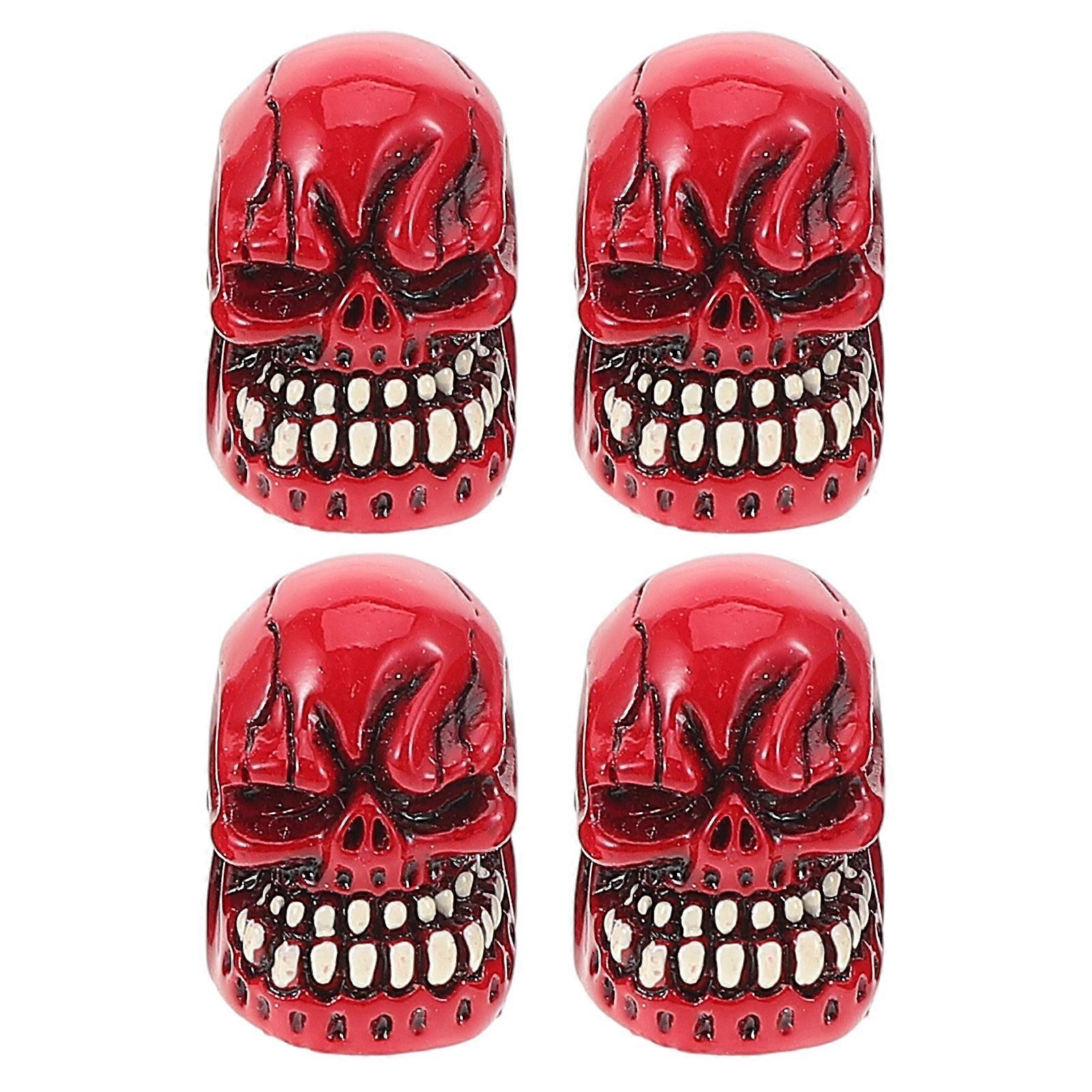 Skull Design Resin Tire Valve Caps for Car Use Red Color Adds Style to Vehicle Appearance Fits Most Vehicles 4 Pieces