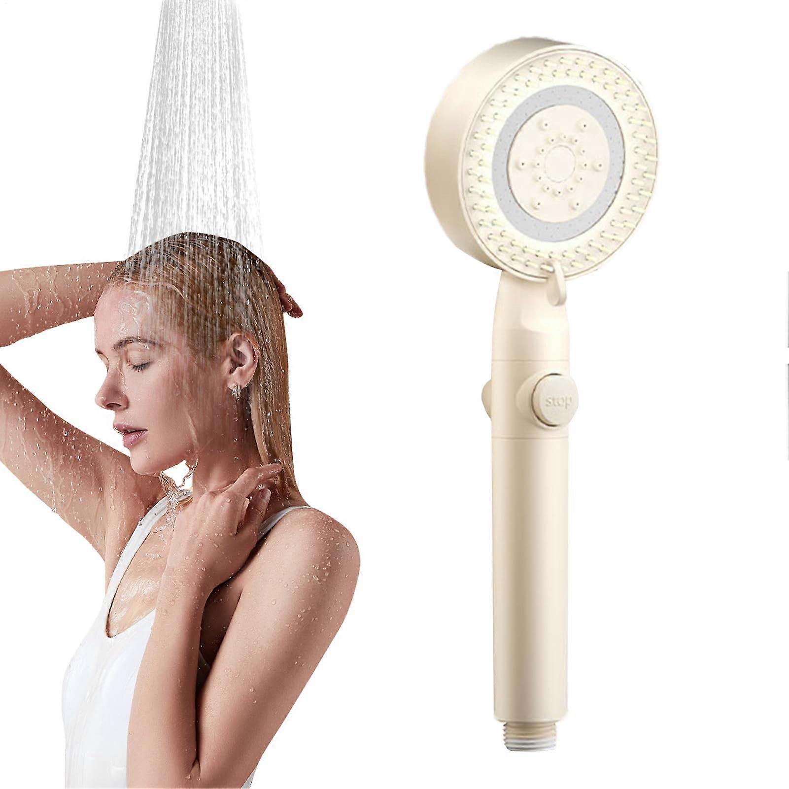 Powerful Showerhead with 5 Spray Modes, Pressure Boosting, Multi-Layer Filtration, Beige Bathroom Shower Sprayer for Home and Hotel