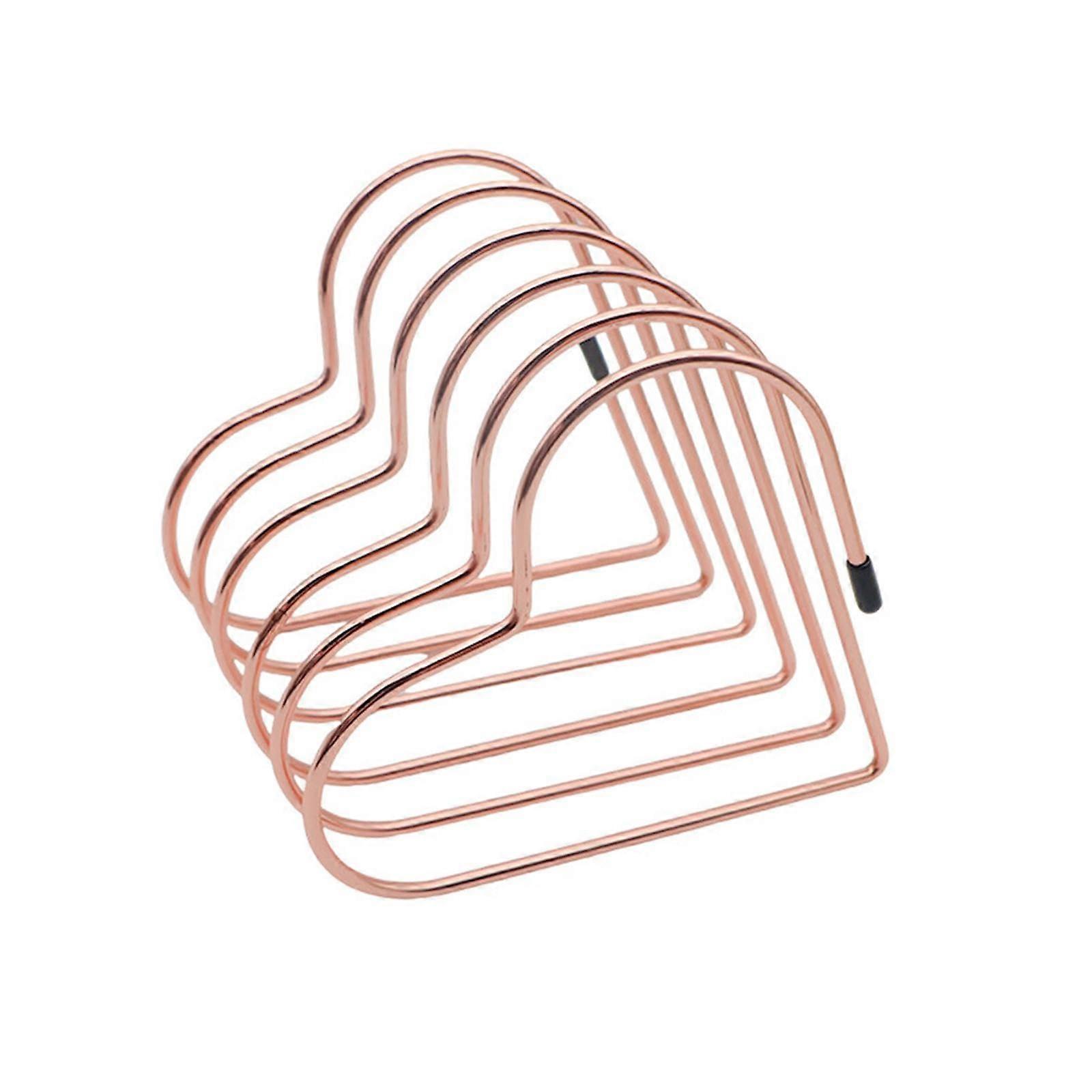 Bookend Iron Desk Storage Rack Heart-Shaped Rose Gold Finish Lightweight Multifunctional Bookshelf File Organizer