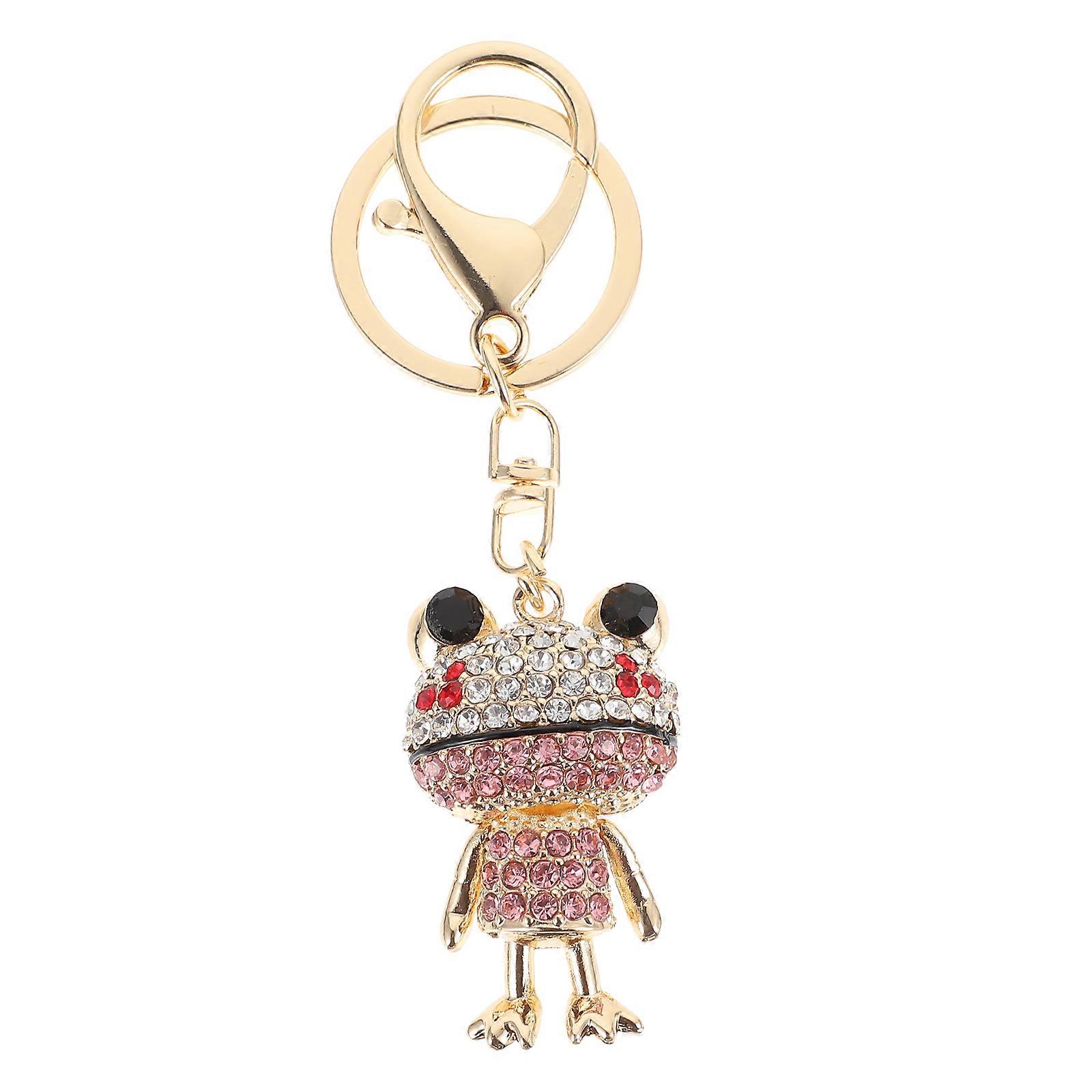 Frog Keychain Rhinestone Studded Key Decor Everyday Use Pink Metal 1Set