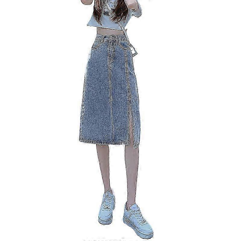 Jeansrock mit hoher Taille mit Schlitz in mittlerer Länge 2022 neuer schlanker, körperbetonter langer Rock