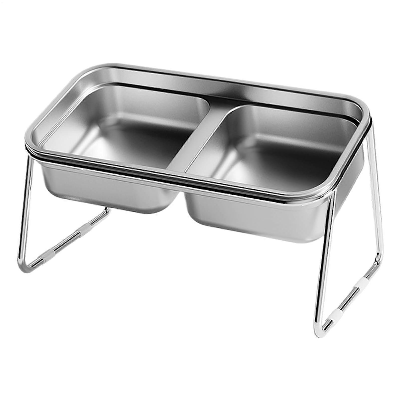 Raised Cat Bowl – Elevated Double Bowl, Stainless Steel, 15Degree Tilted for Small to Large Cats