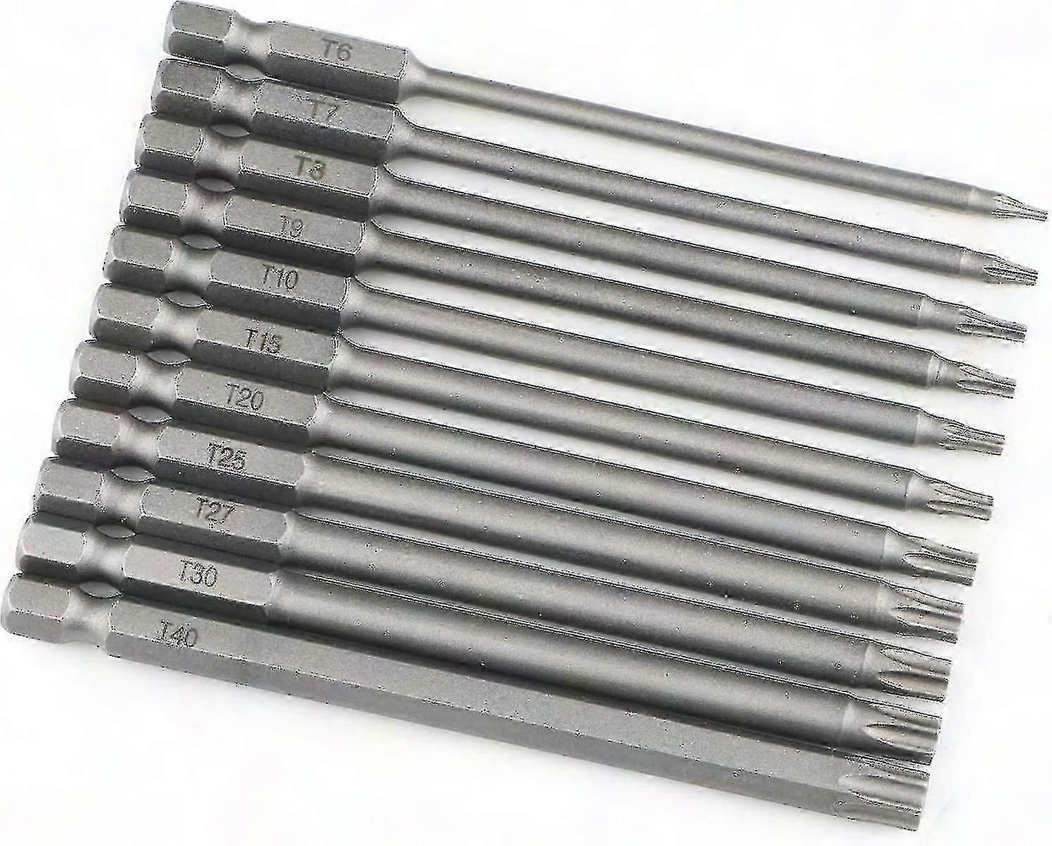 Set of 11 extra long (100 mm) and magnetic hexagonal torx bits - electric screwdriver