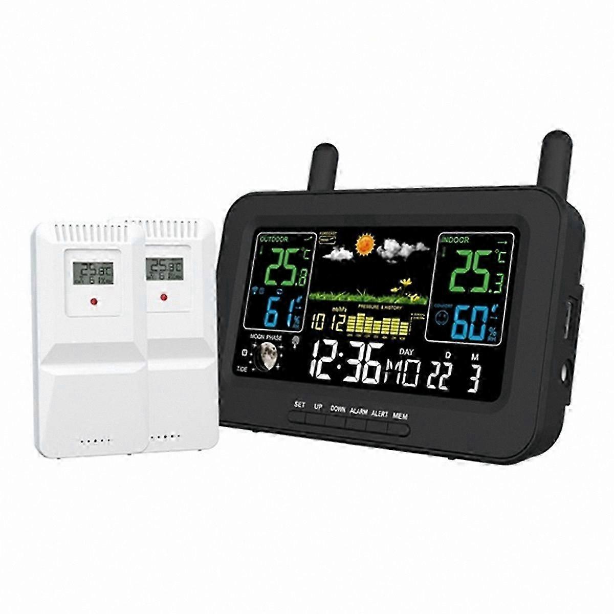 Digitale Wetterstation mit Farbdisplay, drahtlosem Außensensor, Funkuhr und Multifunktionsfunktionen