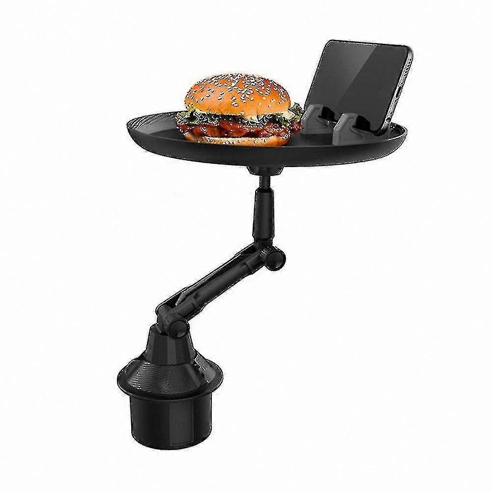 Adjustable Car Cup Holder Tray with 360° Swivel Phone Mount and Table Function for Mobile Devices