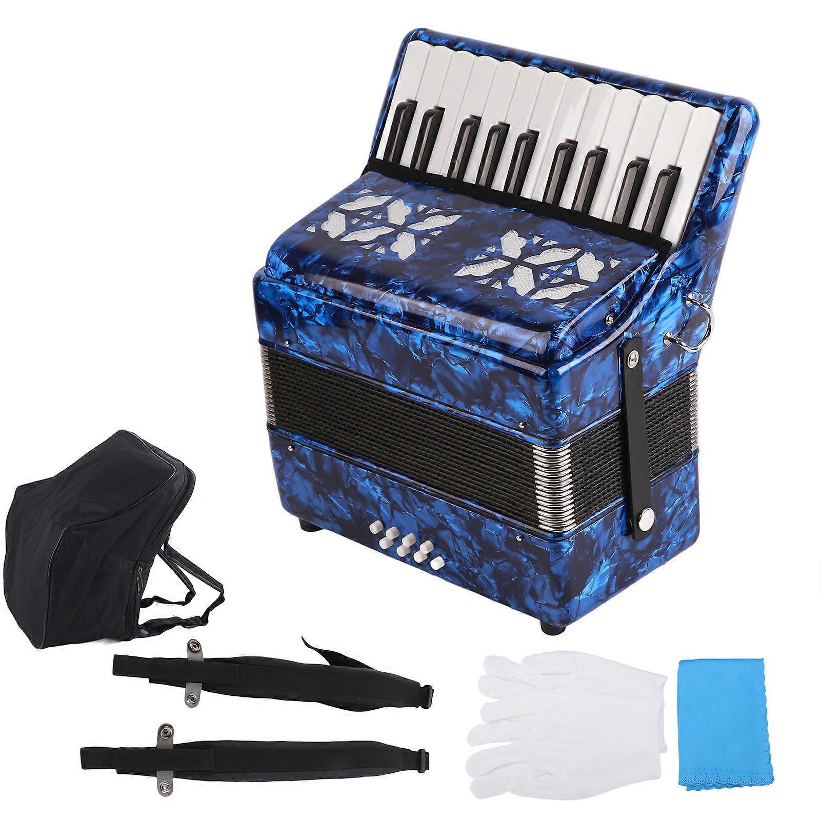 Accordion 22 Keys 8 Bass Celluloid Musical Instrument Toy for Home Stage PerformanceDark Blue