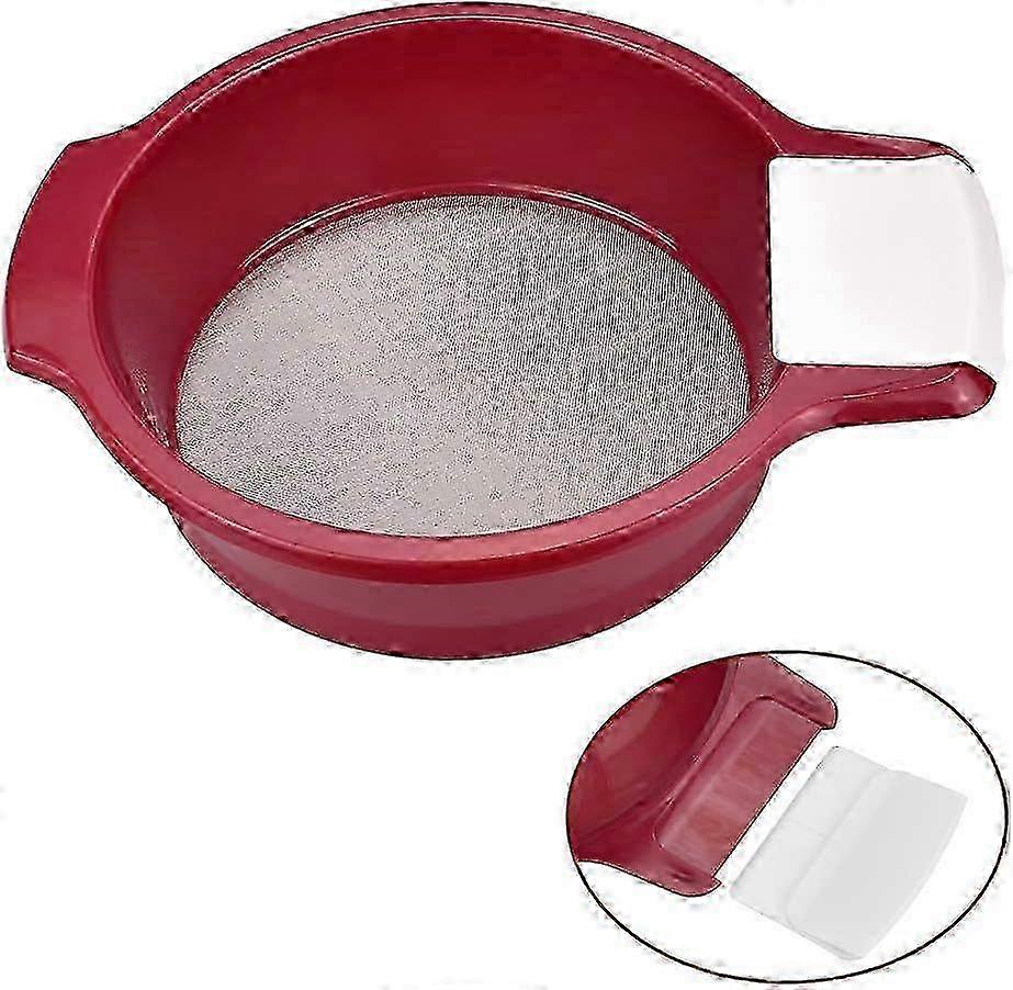 Stainless Steel Flour Strainer with Fine Mesh, 2 Ergonomic Plastic Handles & Included Dough Scraper for Baking and Cooking
