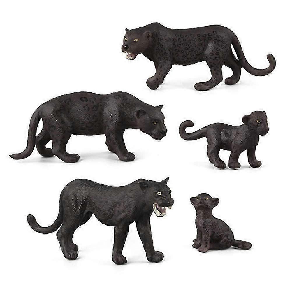 5 Pcs Black Panther Cuddly Toy Figure Model Forest Animals Figures Toy Leopard Wild Life Simulation Animal Models