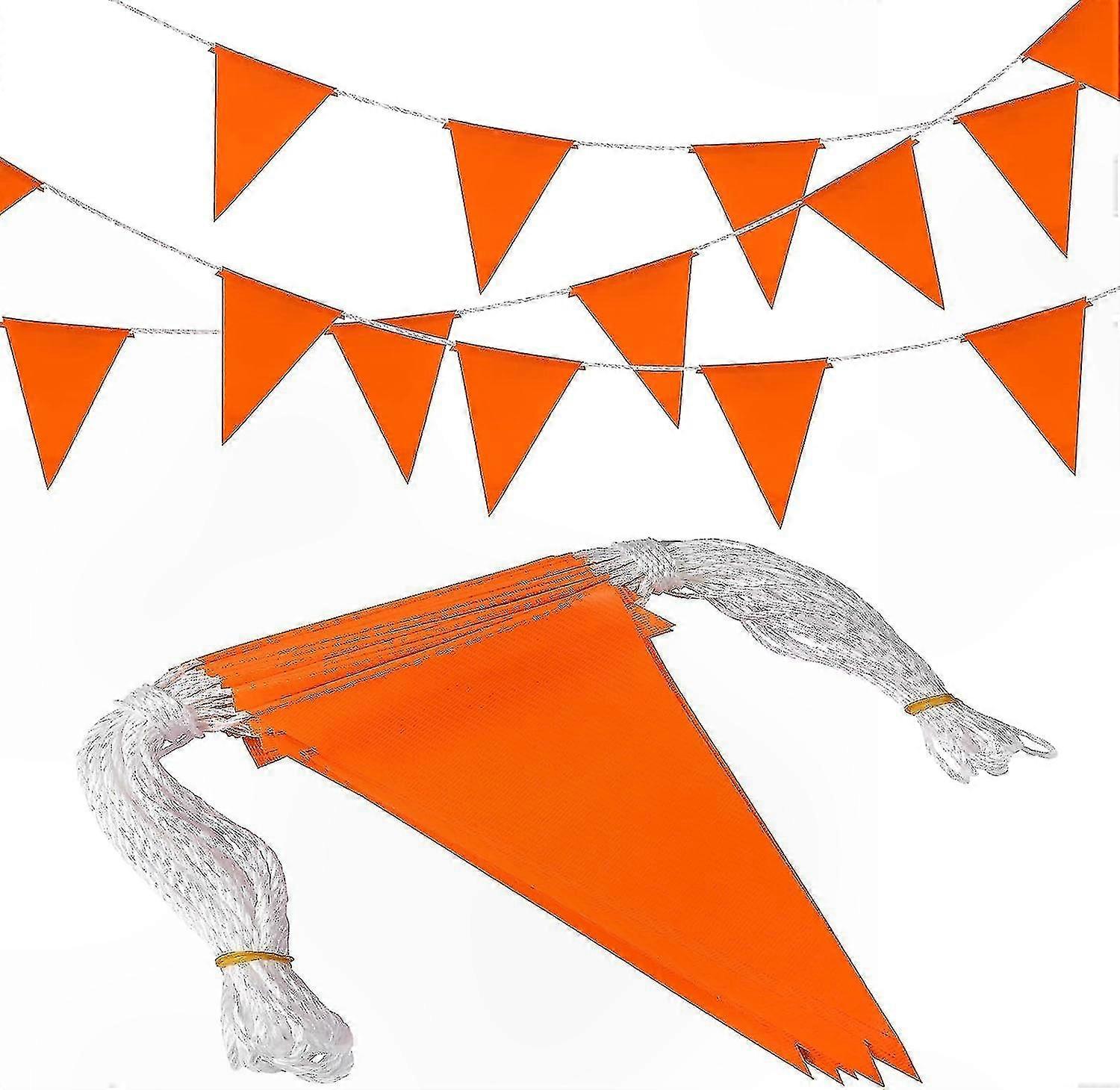 98ft Reflective Safety Banner String with 45 Flags - Orange PVC Caution Pennants for Construction, Rooftop, and Barricade Use